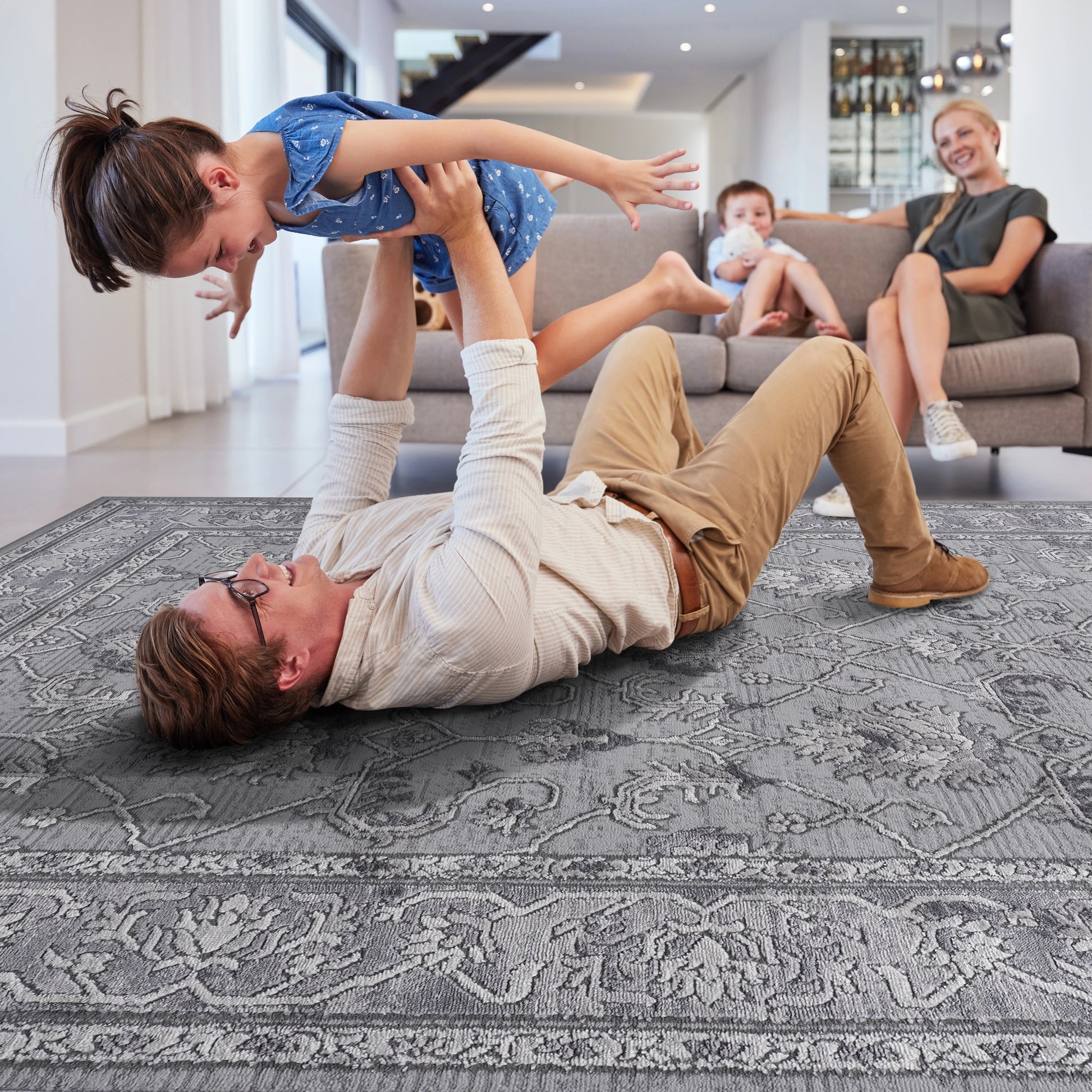 Loom & Luxe Grey & Oriental Area Rug