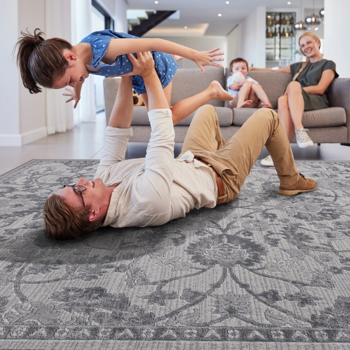 Loom & Luxe Grey & Silver & Oriental Area Rug