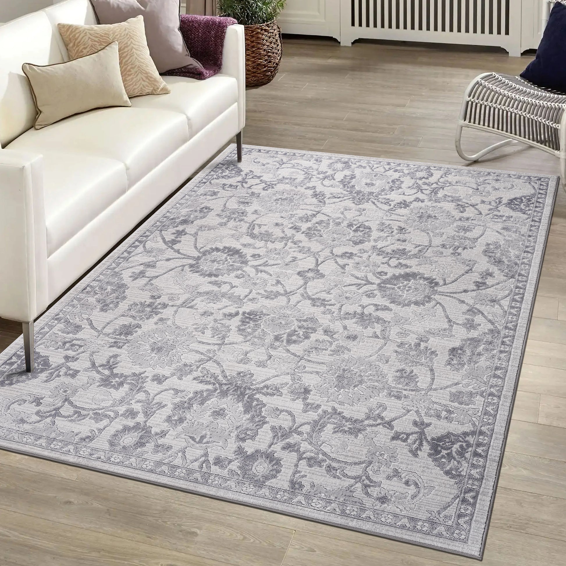 Loom & Luxe Grey & Silver & Oriental Area Rug
