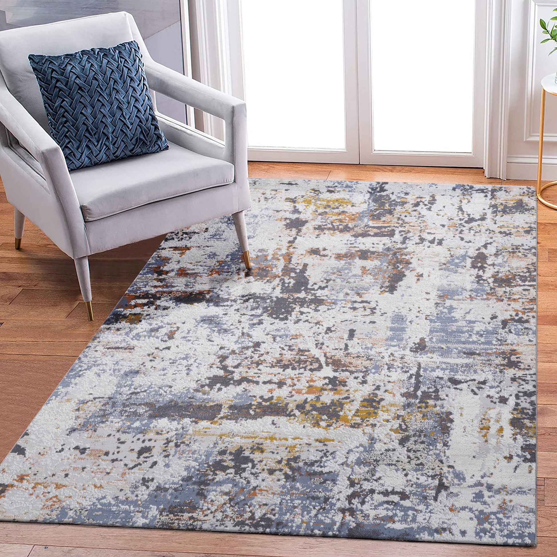 Loom & Luxe Ivory & Blue & Abstract Area Rug