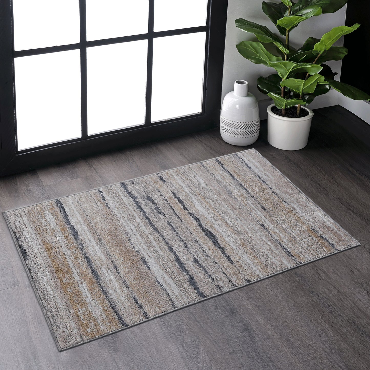 Loom & Luxe Ivory & Blue & Striped Area Rug