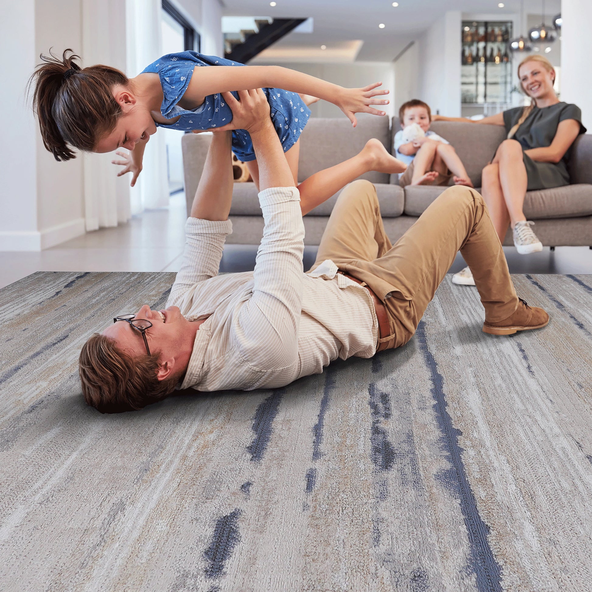 Loom & Luxe Ivory & Blue & Striped Area Rug