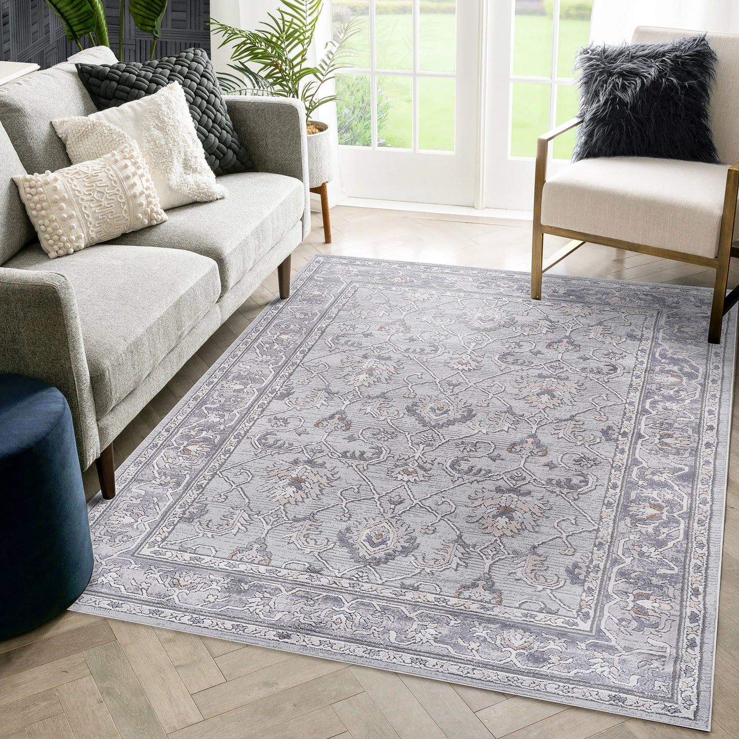 Loom & Luxe Ivory & Grey & Oriental Area Rug