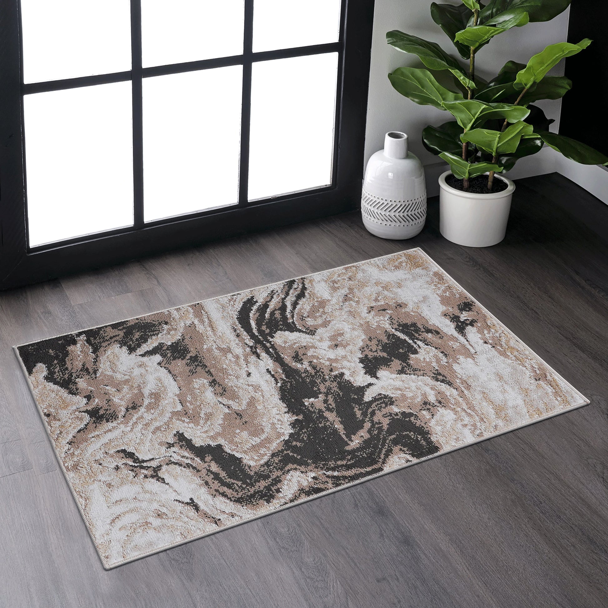 Loom & Luxe L.Brown & Abstract Area Rug