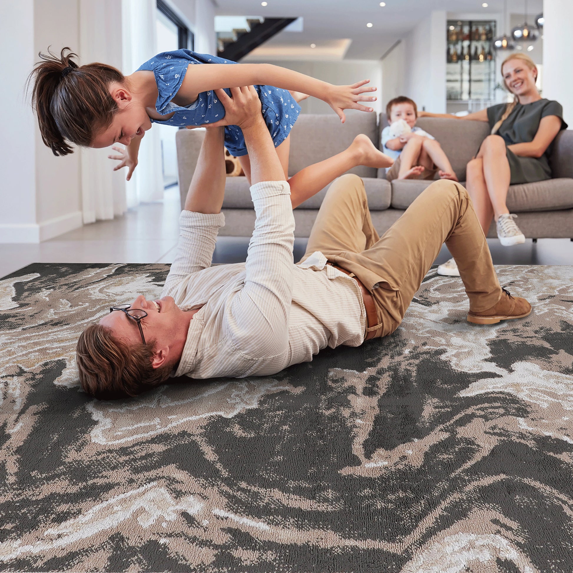 Loom & Luxe L.Brown & Abstract Area Rug