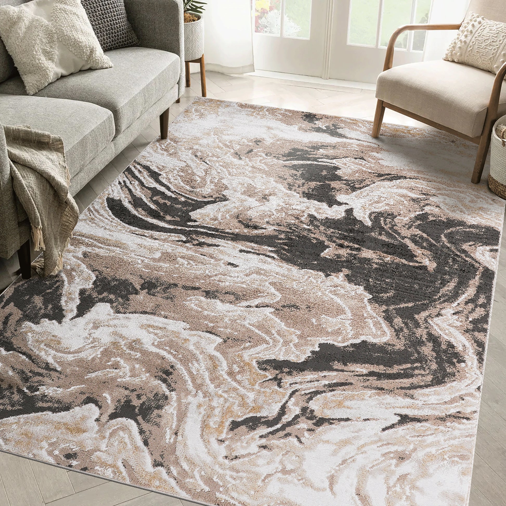 Loom & Luxe L.Brown & Abstract Area Rug