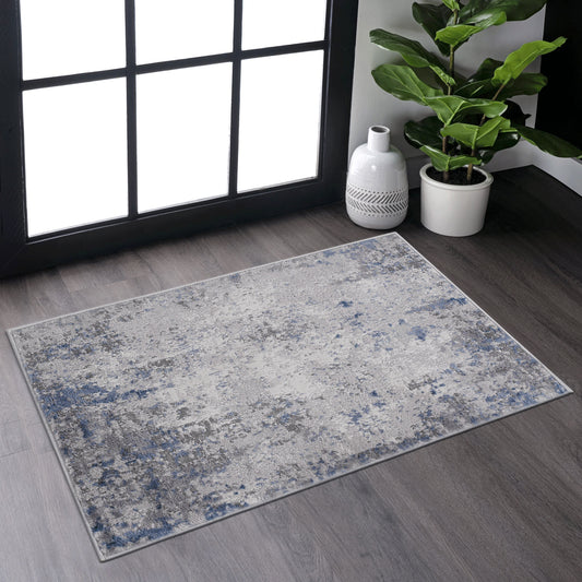 Loom & Luxe Silver & Blue & Abstract Area Rug