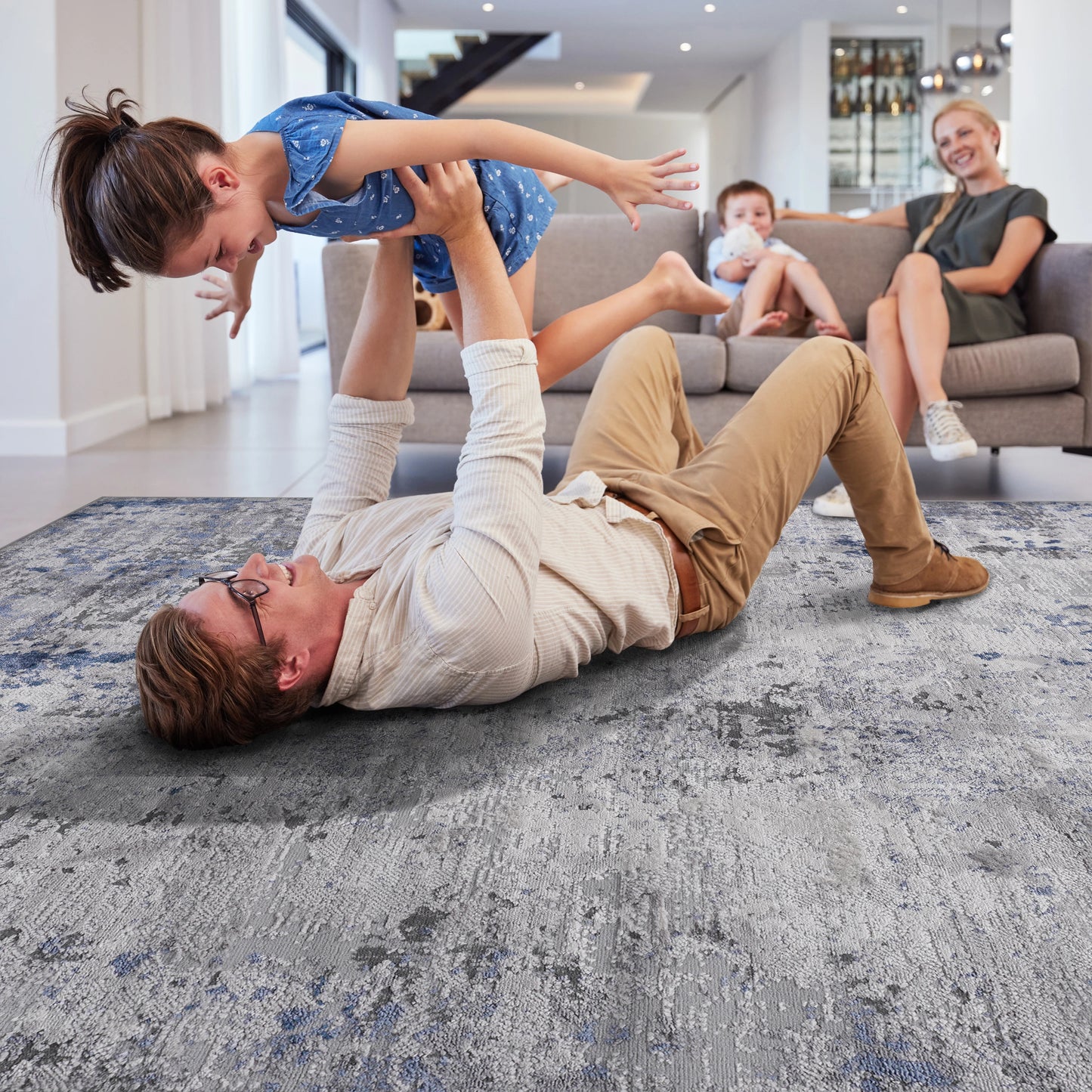 Loom & Luxe Silver & Blue & Abstract Area Rug