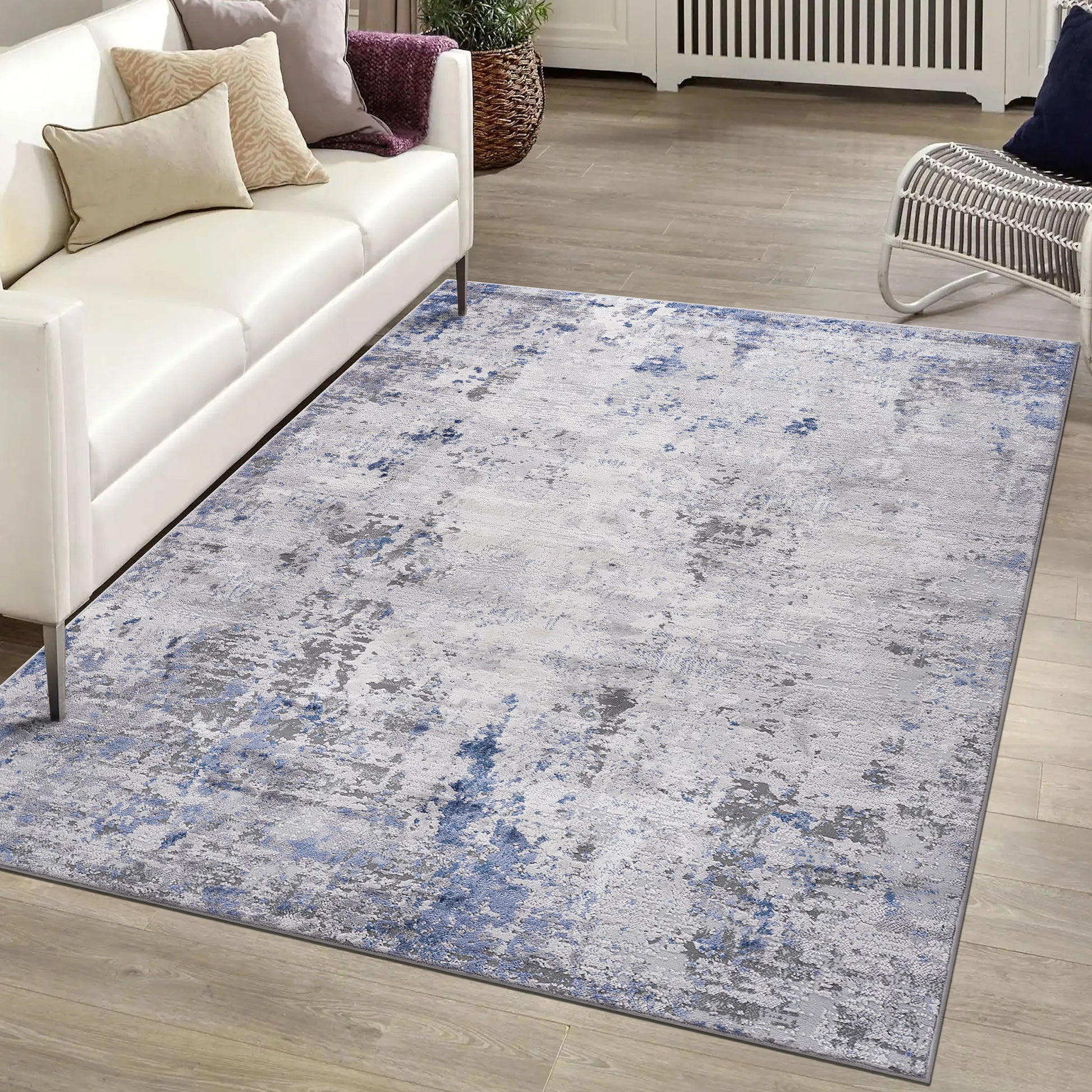 Loom & Luxe Silver & Blue & Abstract Area Rug
