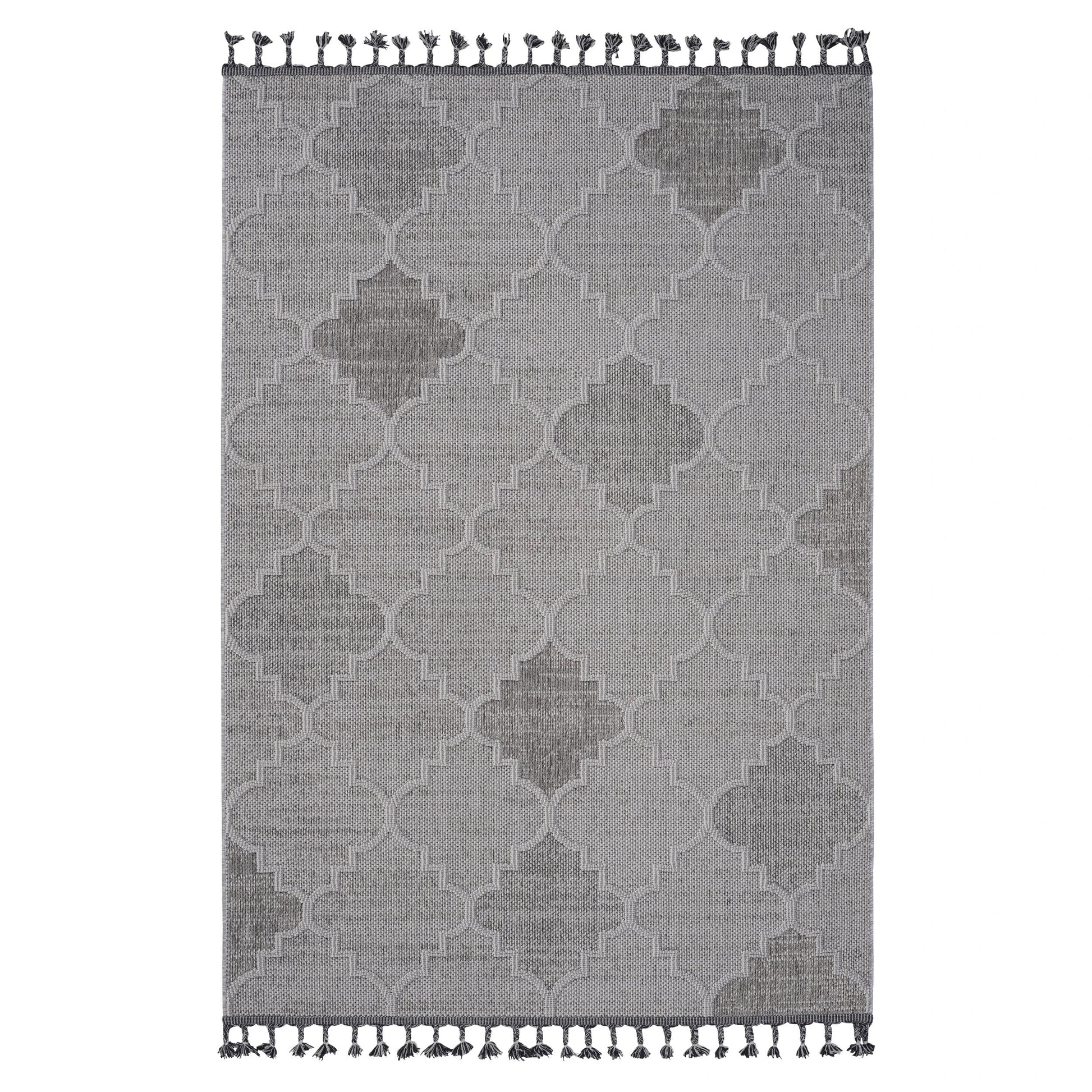 Loom & Luxe White & Grey & Trellis Indoor/Outdoor Area Rug