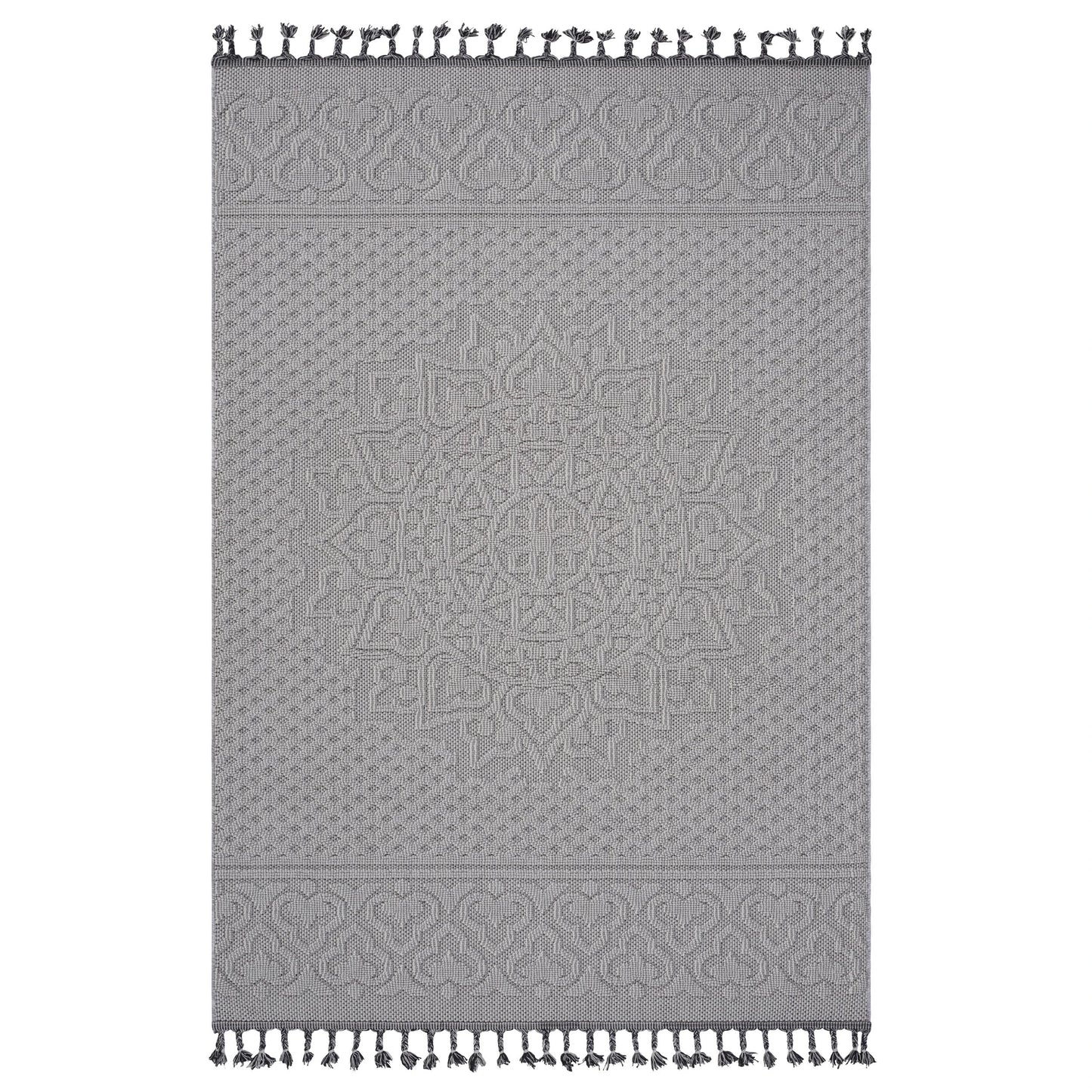 Loom & Luxe White & Ivory & Medallion Indoor/Outdoor Area Rug