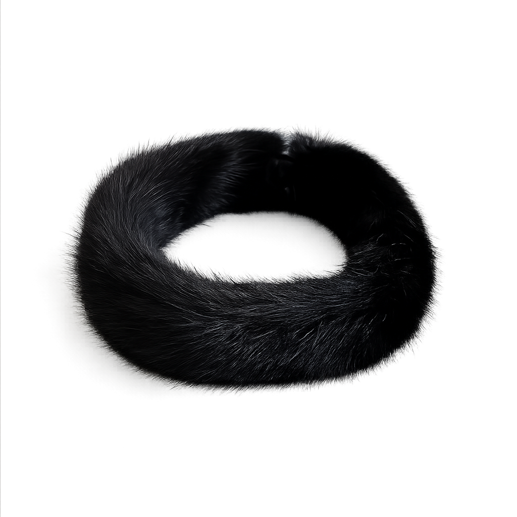 Black mink fur circular collar scarf product view