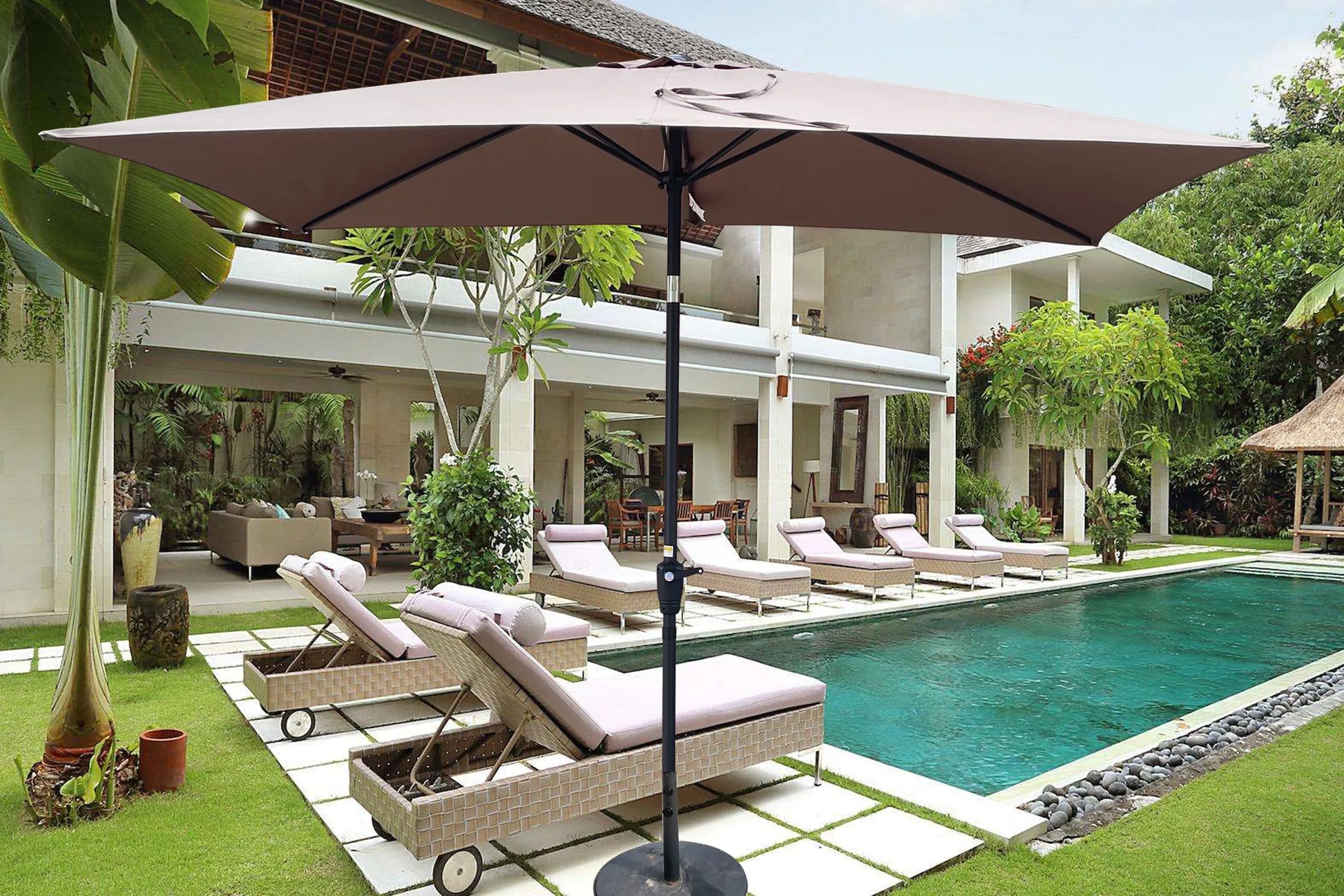 6 × 9-Foot Tilting Patio Umbrella with Crank – Mushroom – view 1