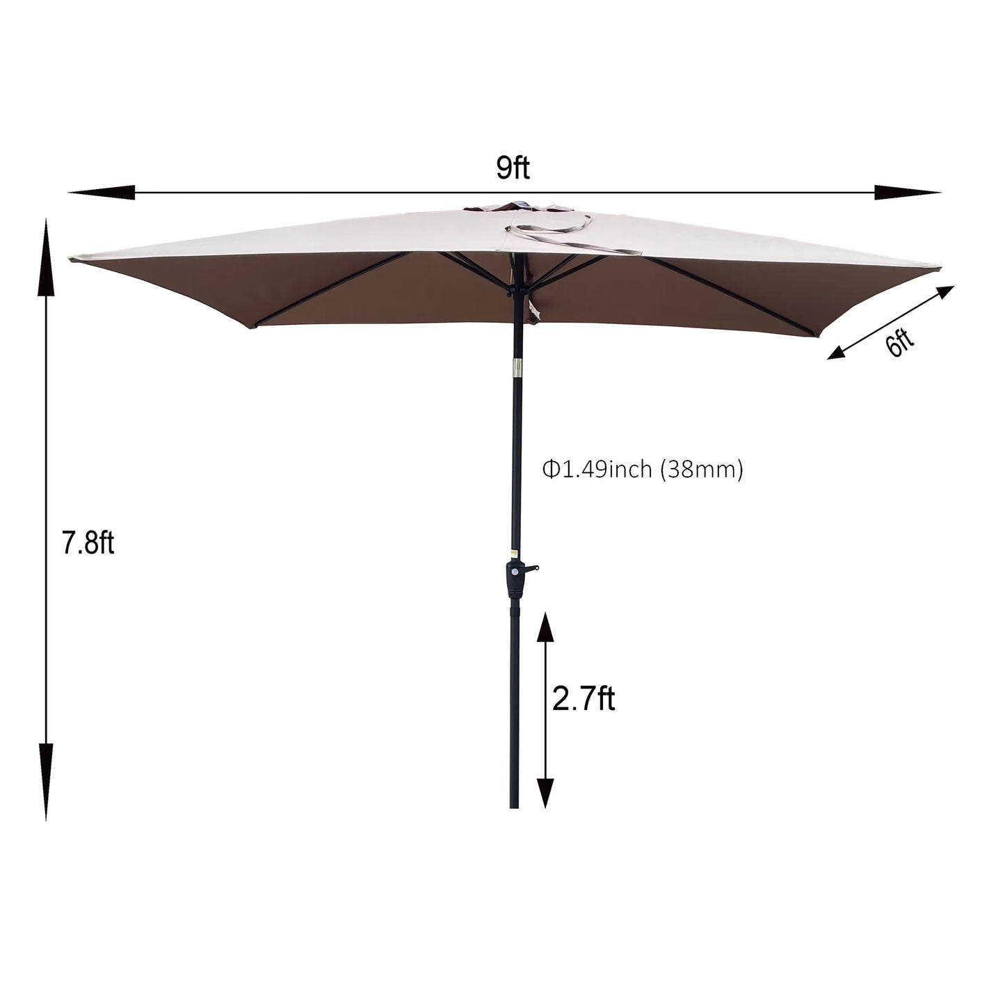 6 × 9-Foot Tilting Patio Umbrella with Crank – Mushroom – view 2