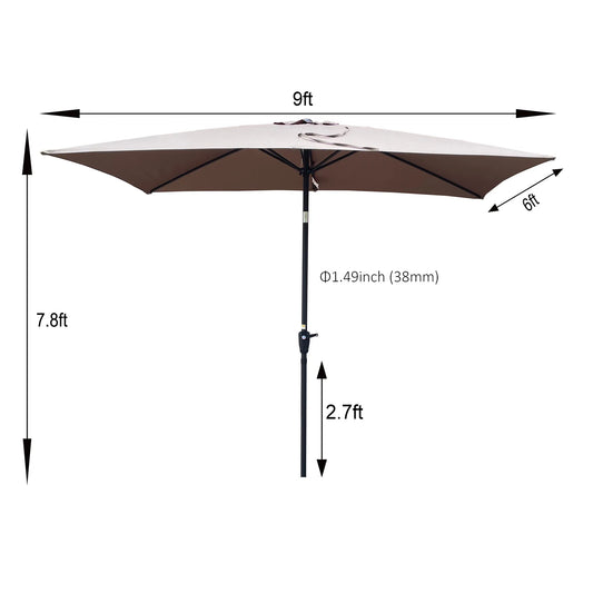 6 × 9-Foot Tilting Patio Umbrella with Crank – Mushroom – view 2