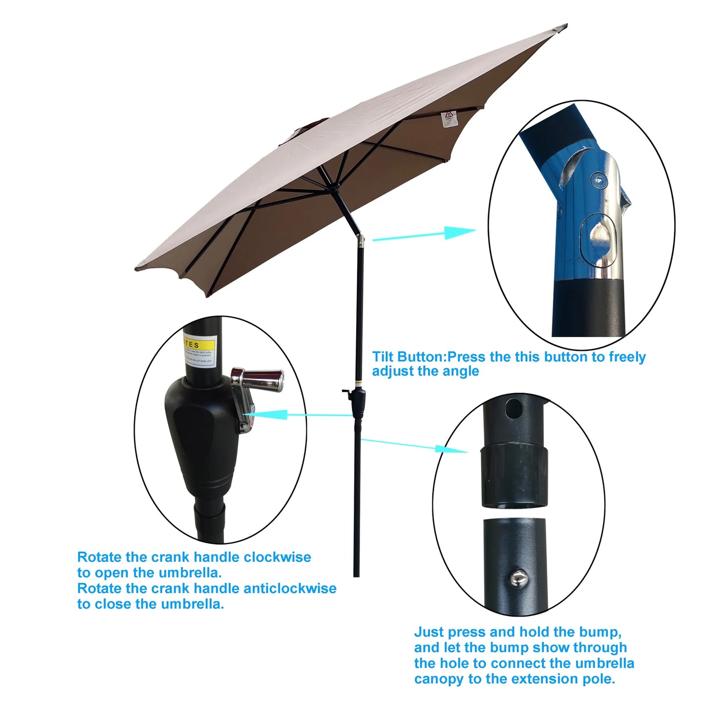 6 × 9-Foot Tilting Patio Umbrella with Crank – Mushroom – view 5