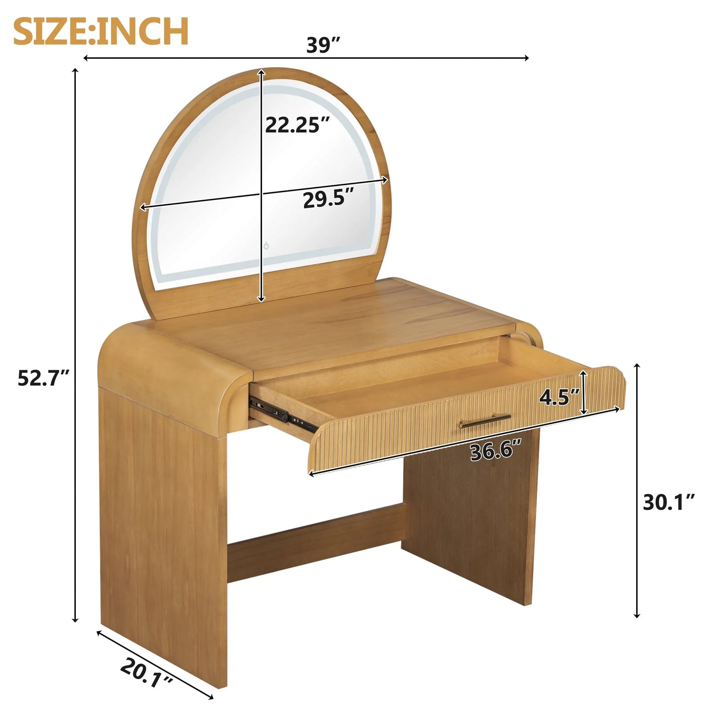 39-Inch Makeup Vanity with Touch-Screen Lighted Mirror – Natural – view 9