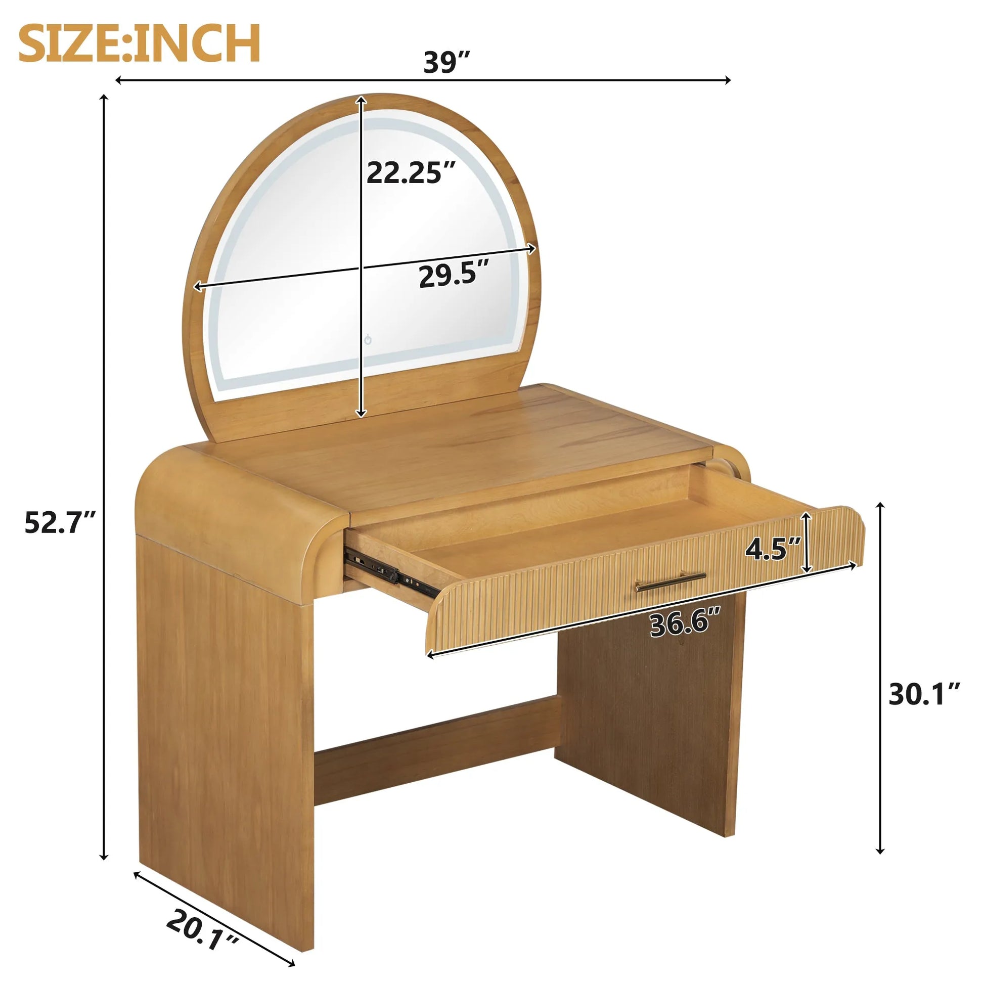 39-Inch Makeup Vanity with Touch-Screen Lighted Mirror – Natural – view 9