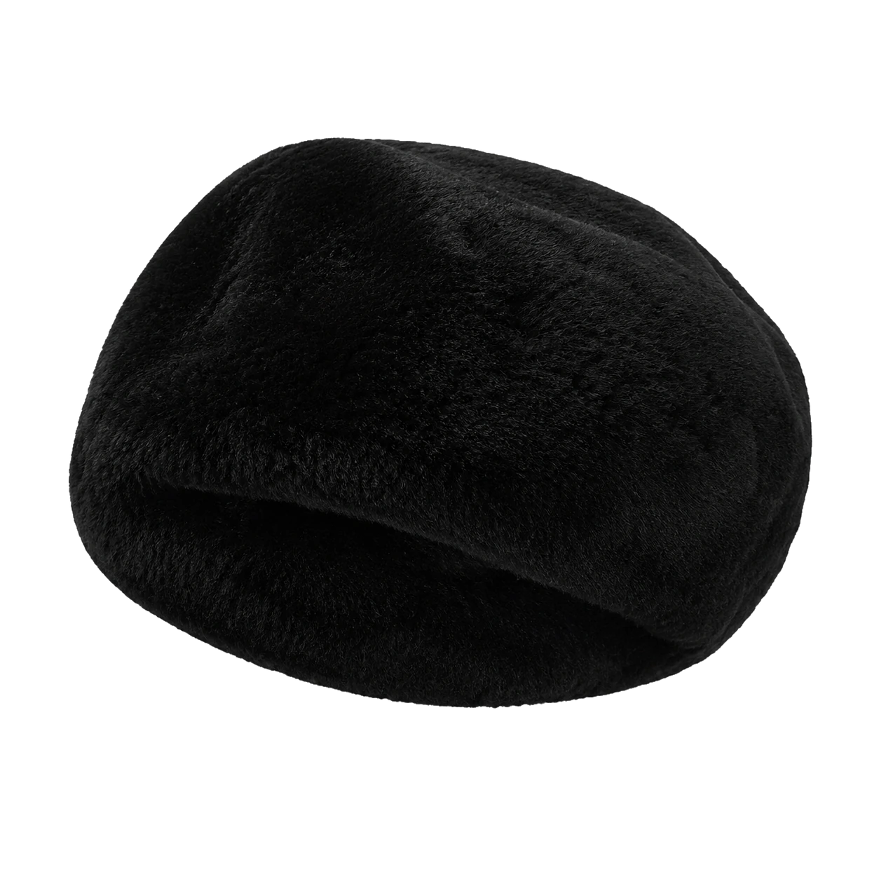 Natural Black genuine Rex rabbit fur beret, front product view