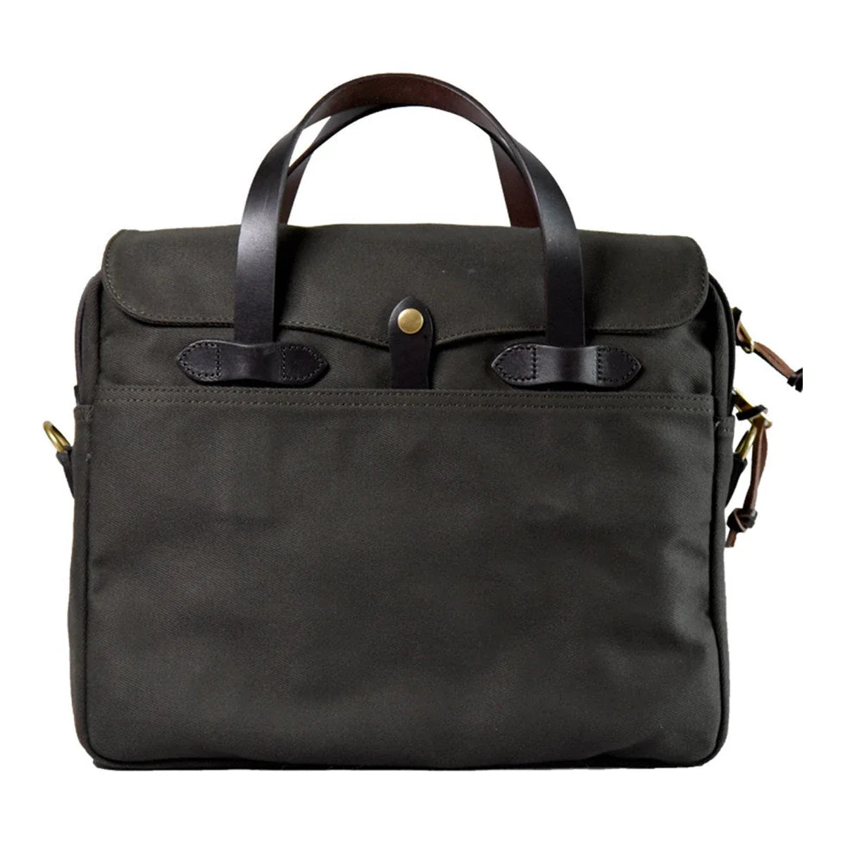 Army green oil-waxed canvas briefcase front view