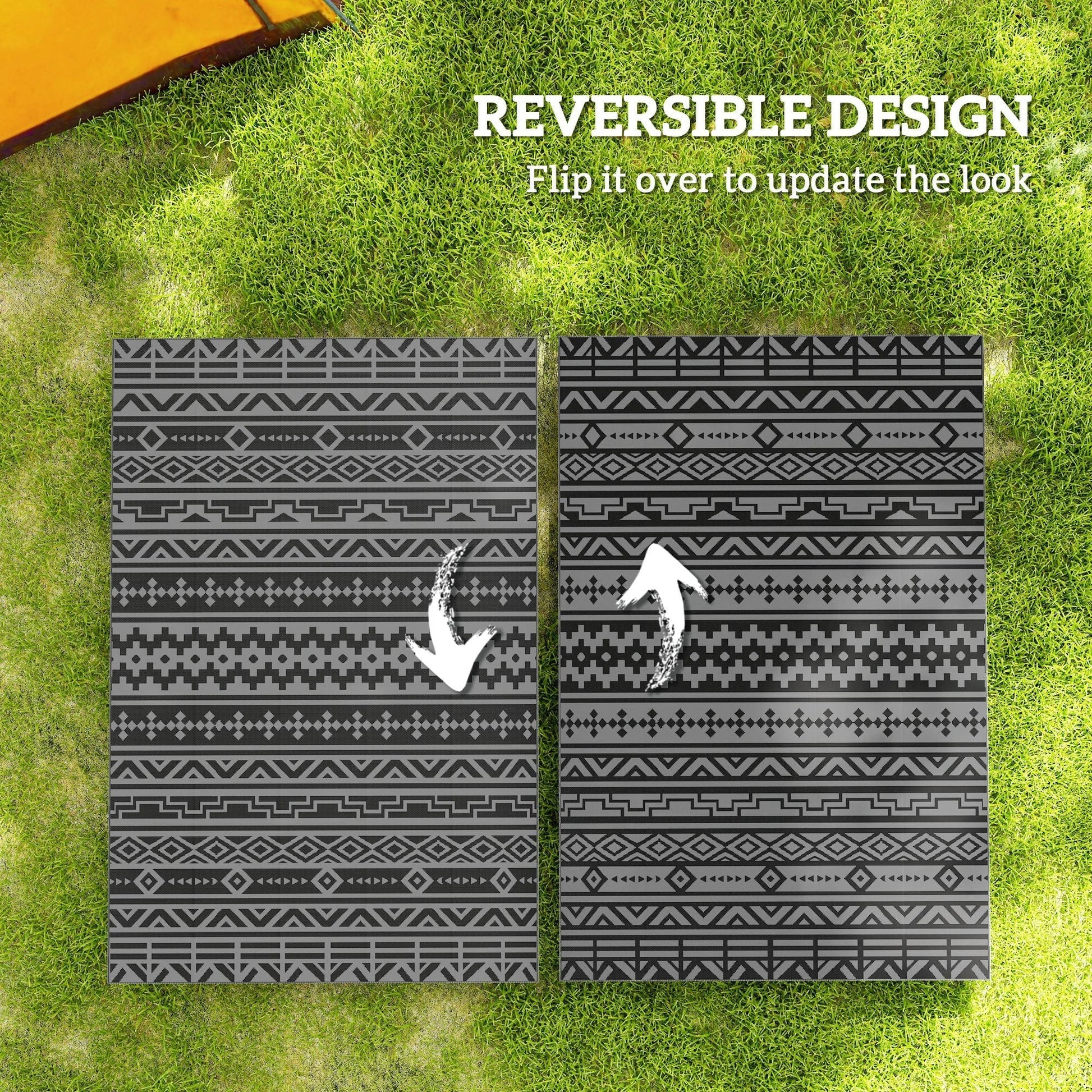Outsunny Reversible Black & Gray Geometric Wall Outdoor Patio Rug