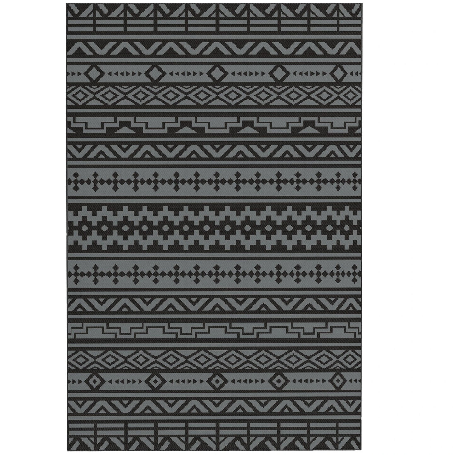 Outsunny Reversible Black & Gray Geometric Wall Outdoor Patio Rug