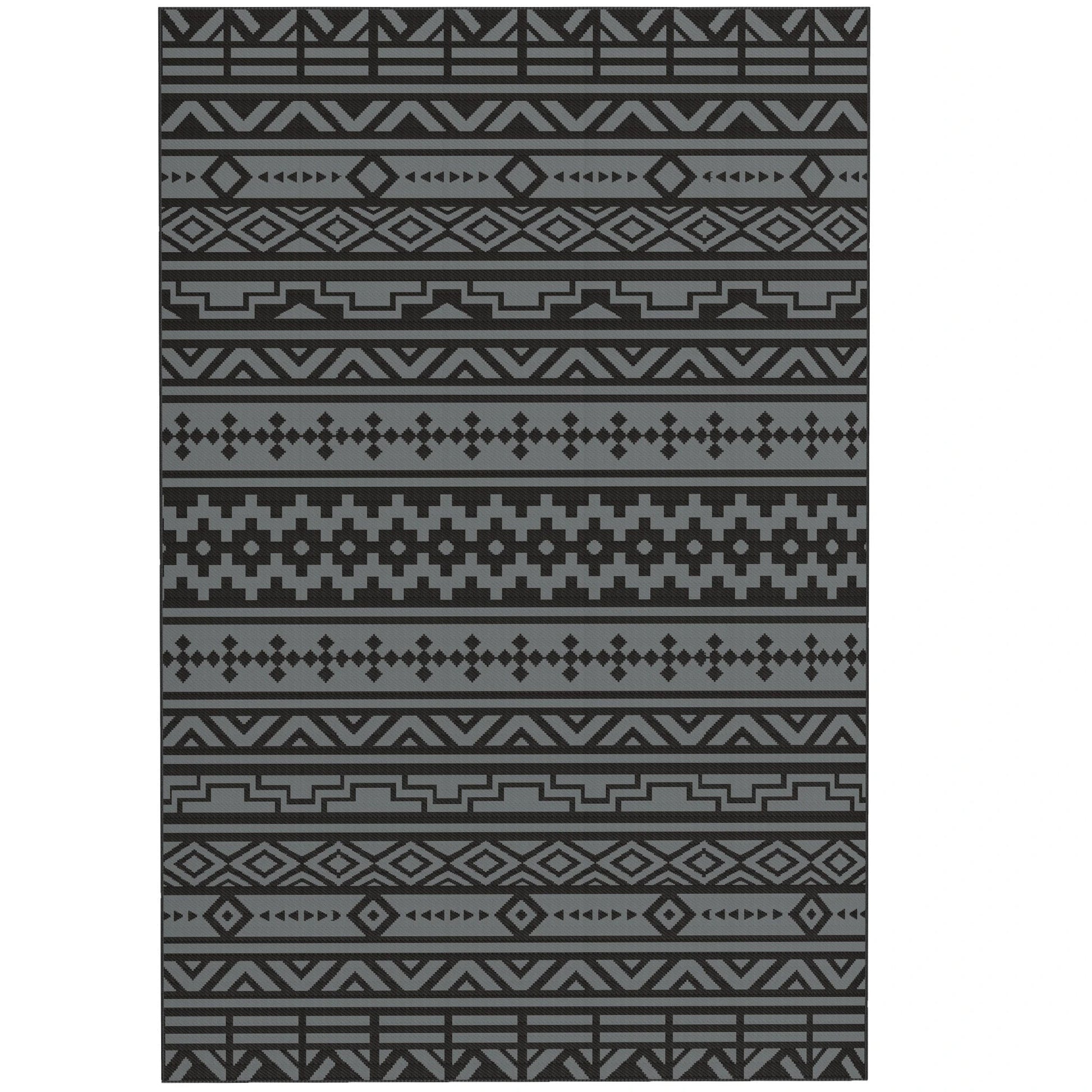 Outsunny Reversible Black & Gray Geometric Wall Outdoor Patio Rug
