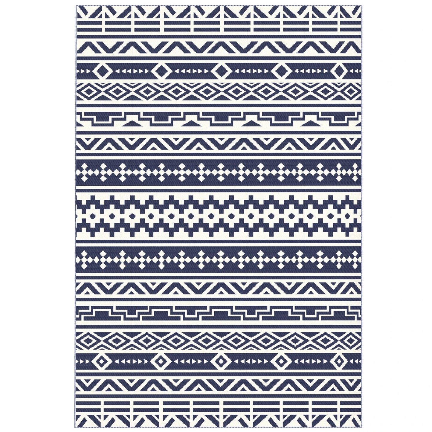 Outsunny Reversible Blue & White Geometric Outdoor Patio Rug