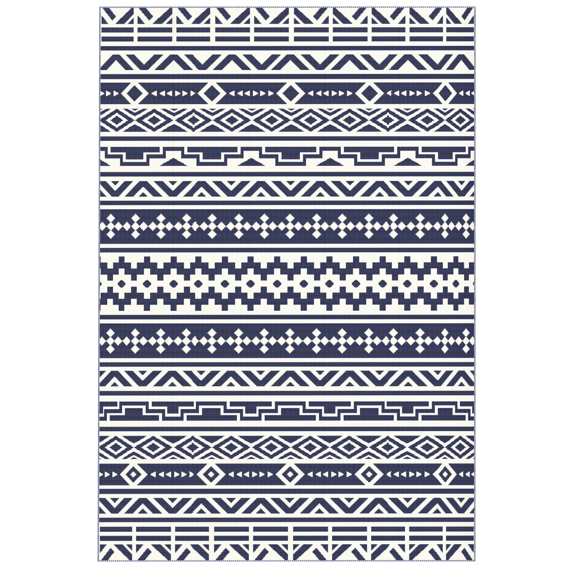 Outsunny Reversible Blue & White Geometric Outdoor Patio Rug