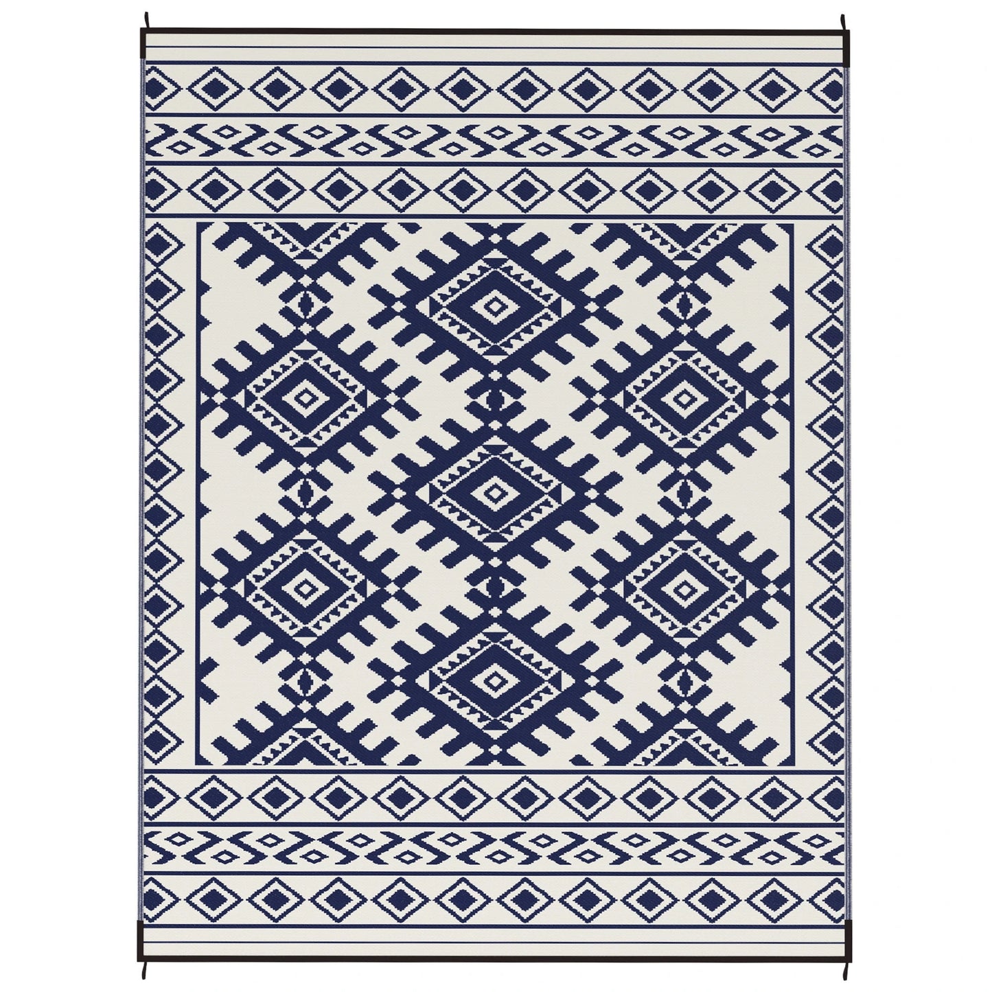 Outsunny Reversible Blue & White Rhombus Border Outdoor Patio Rug