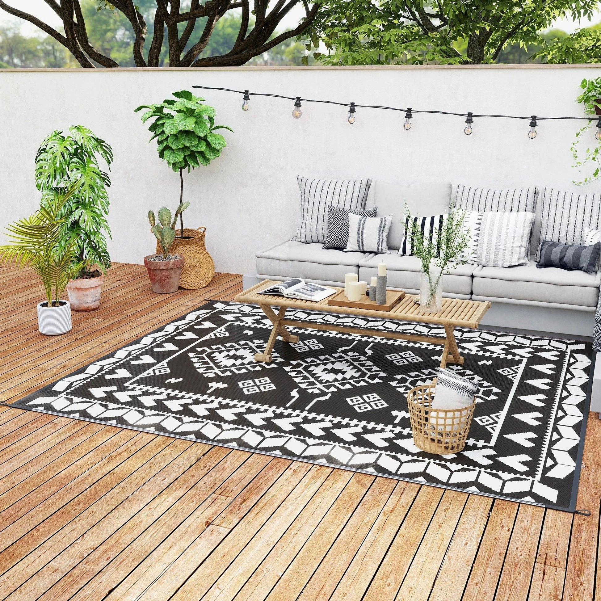 Outsunny Reversible Rhombus Outdoor Patio Rug