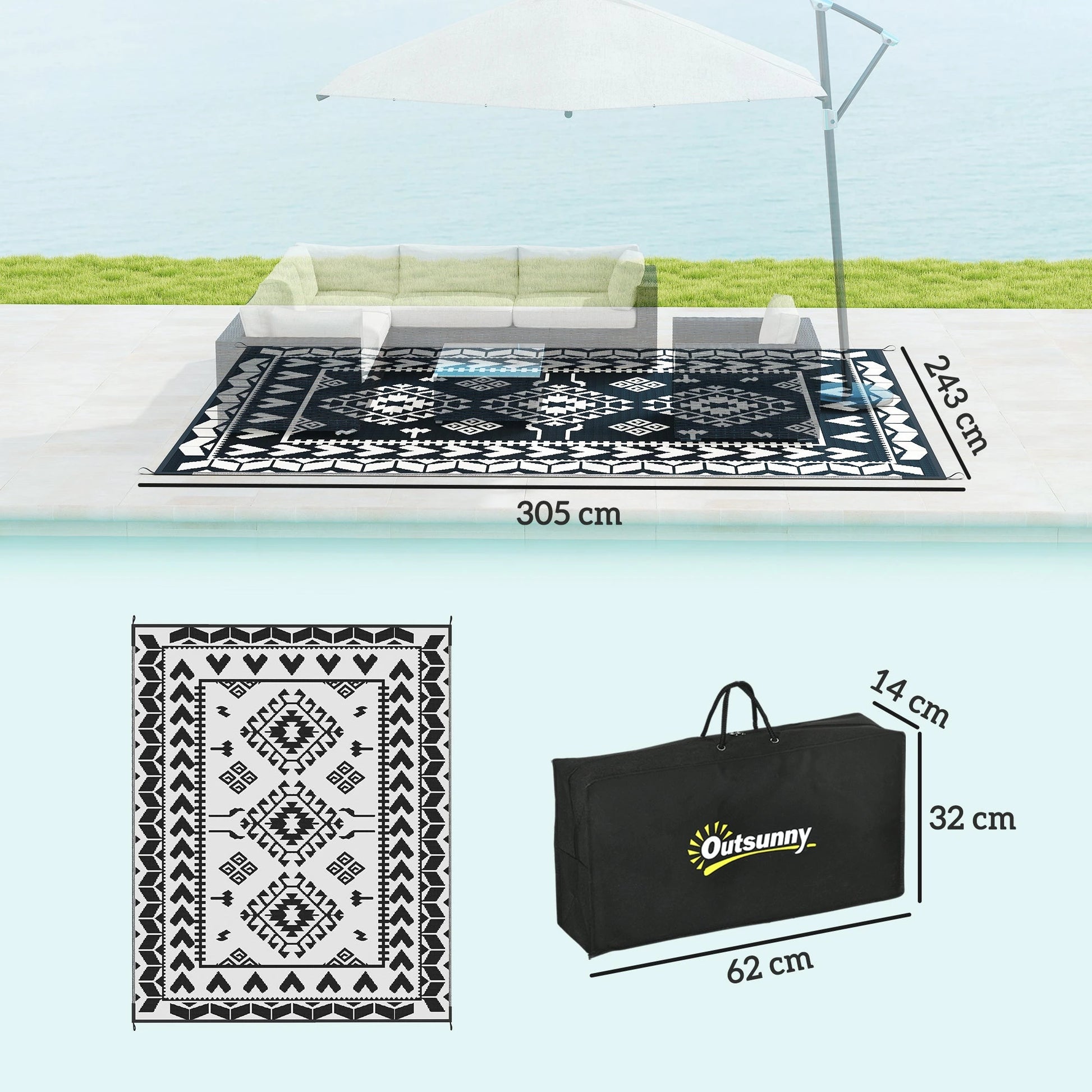 Outsunny Reversible Rhombus Outdoor Patio Rug