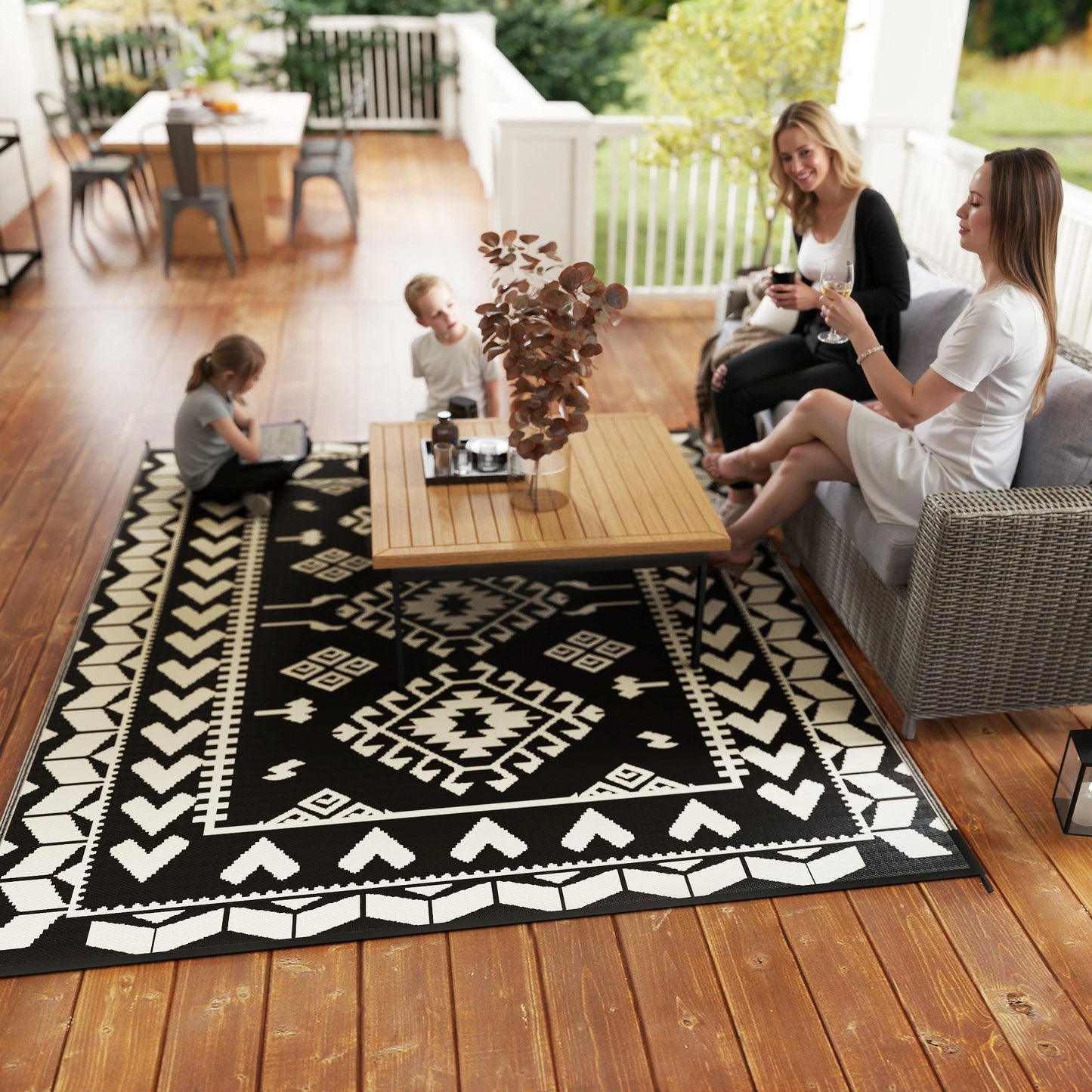 Outsunny Reversible Rhombus Outdoor Patio Rug