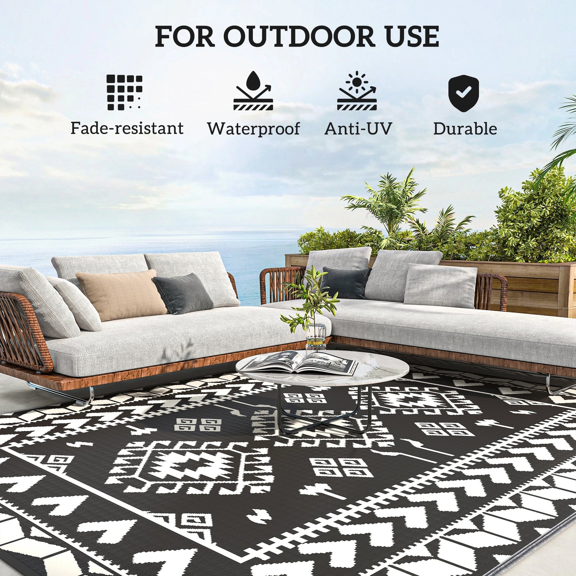 Outsunny Reversible Rhombus Outdoor Patio Rug