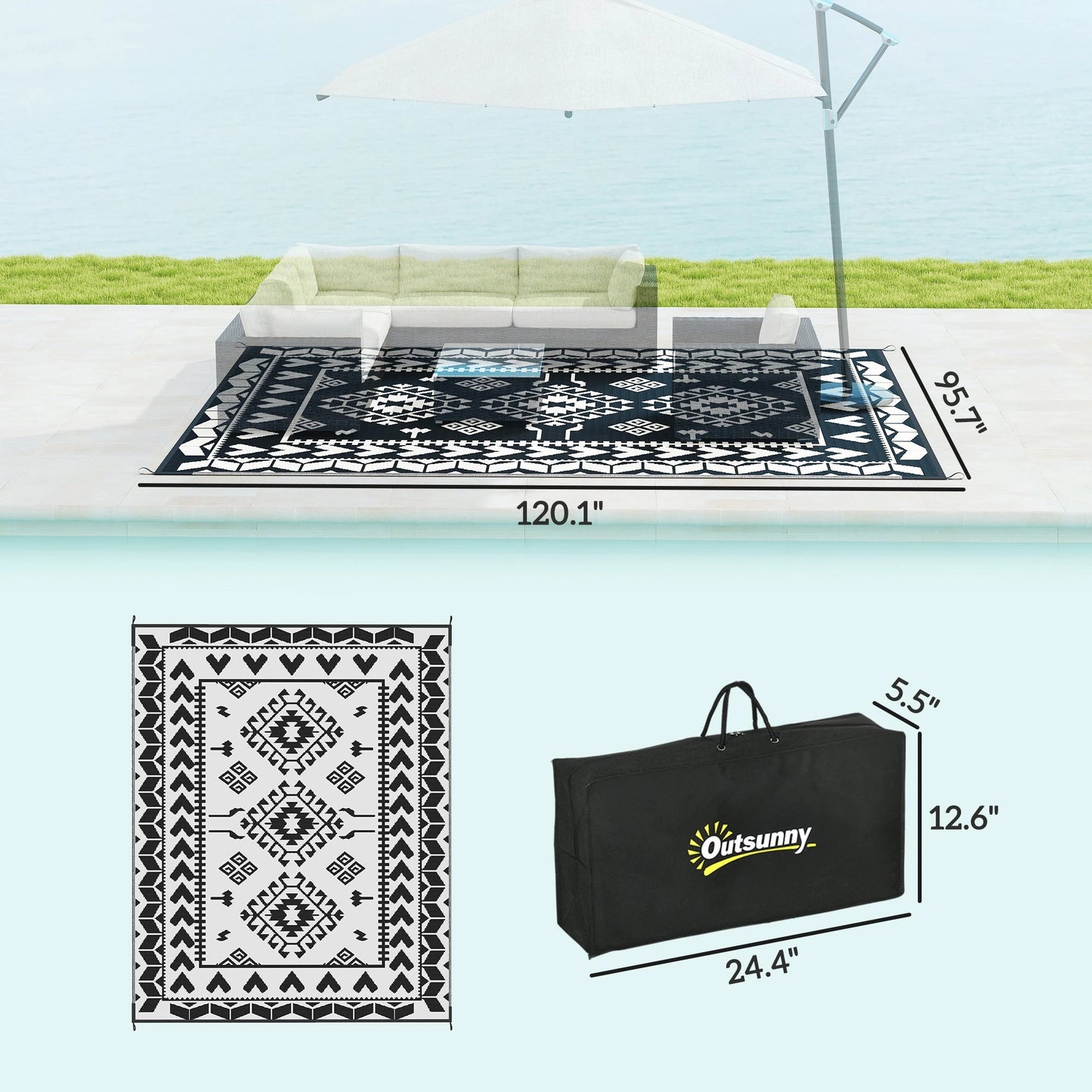 Outsunny Reversible Rhombus Outdoor Patio Rug