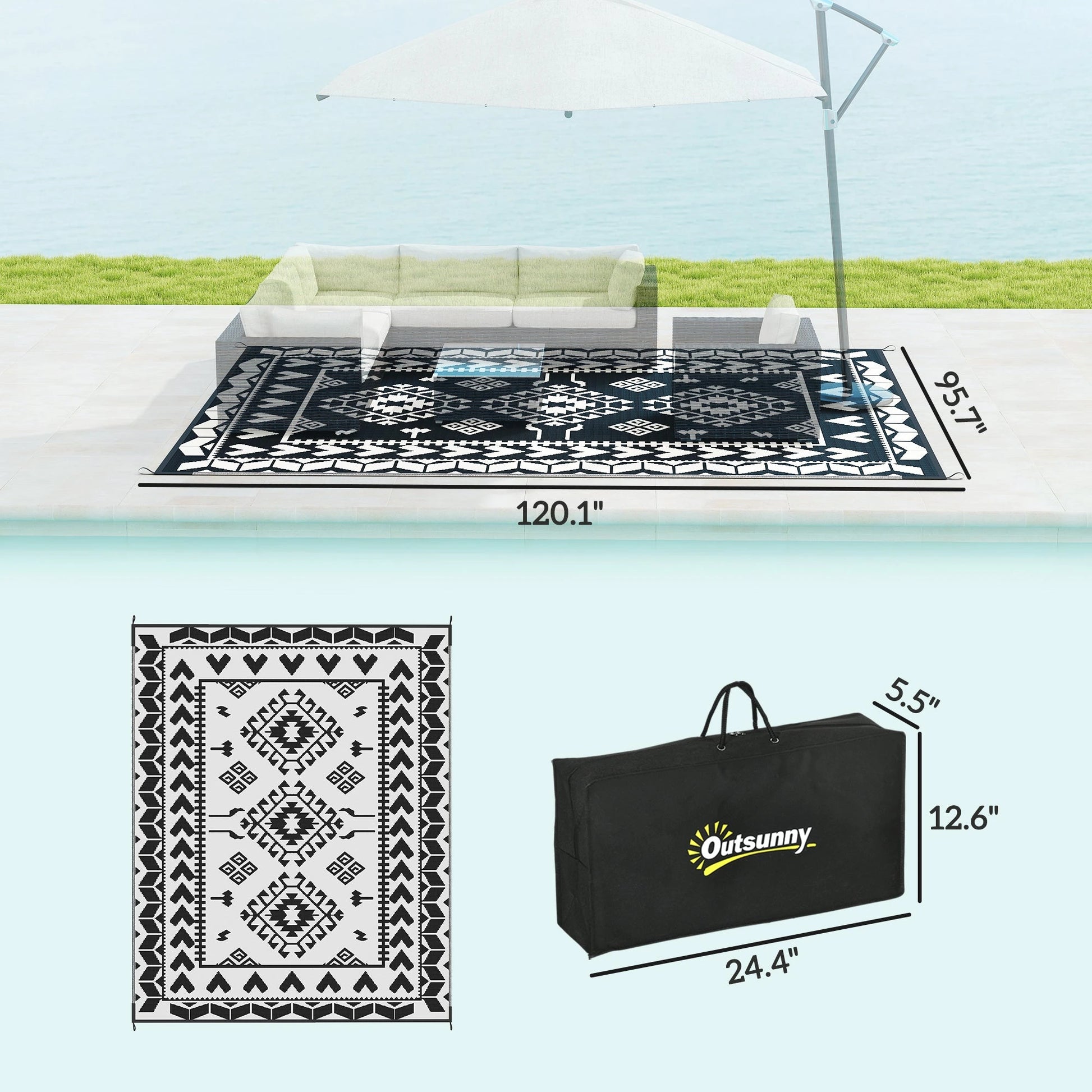 Outsunny Reversible Rhombus Outdoor Patio Rug