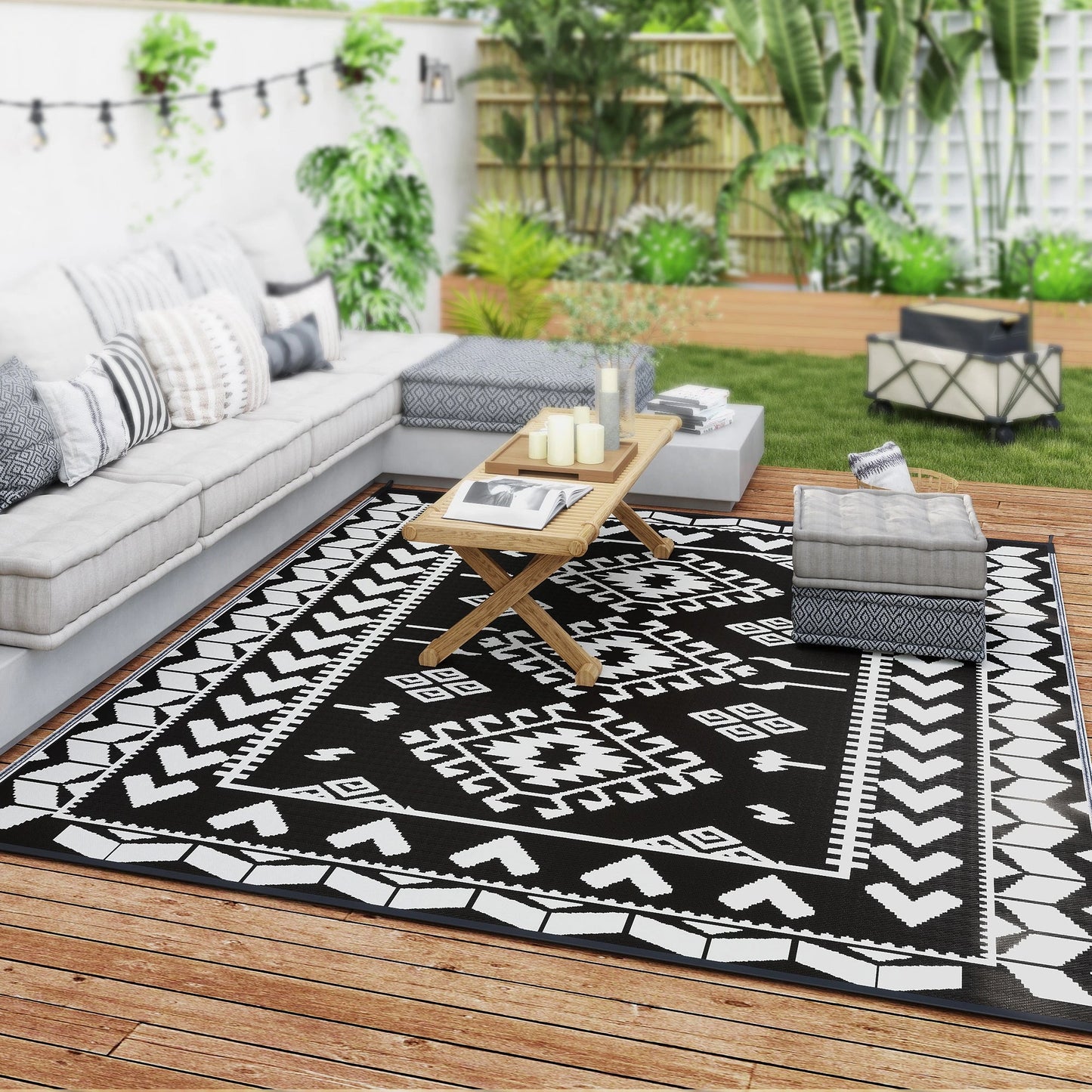 Outsunny Reversible Rhombus Outdoor Patio Rug