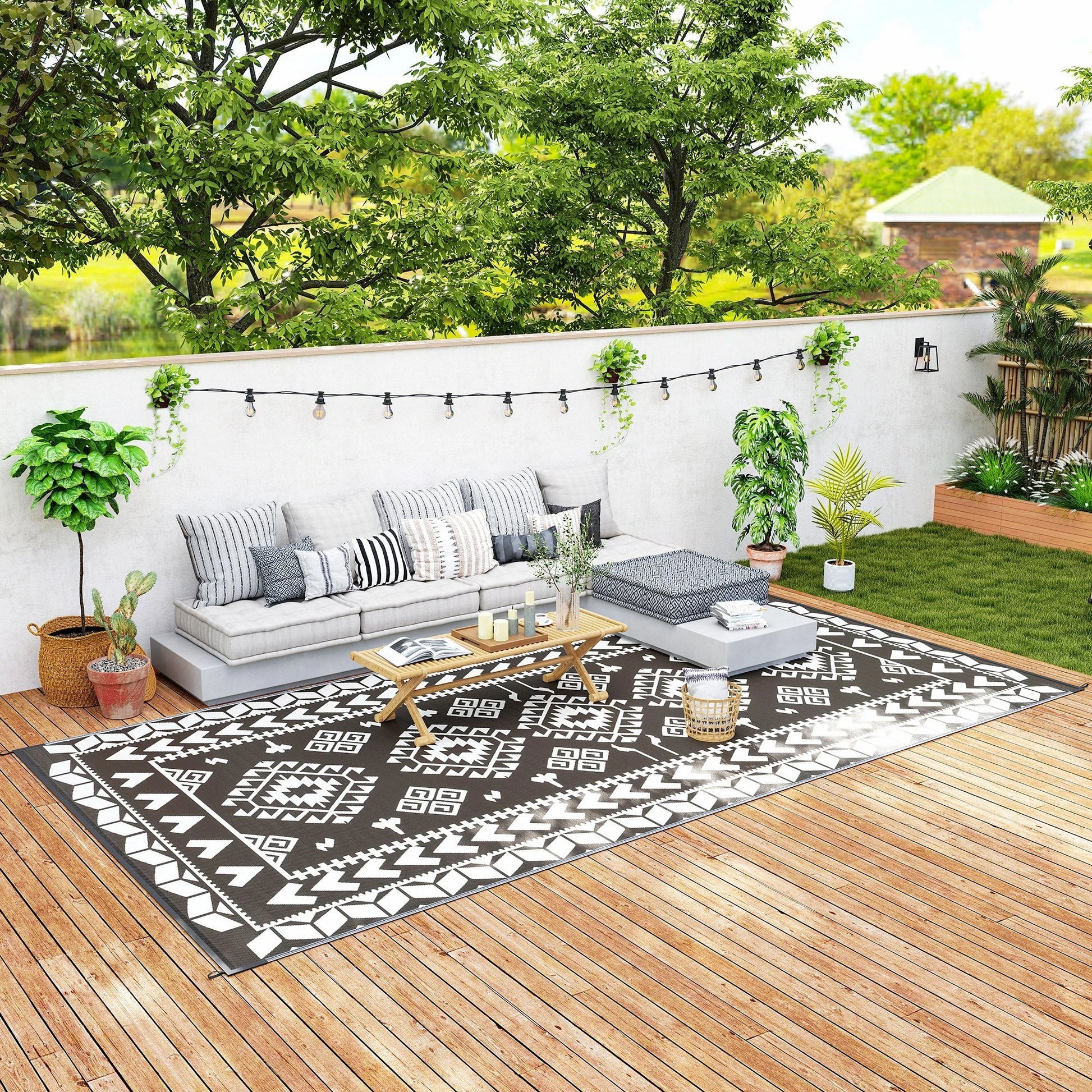 Outsunny Reversible Rhombus Outdoor Patio Rug