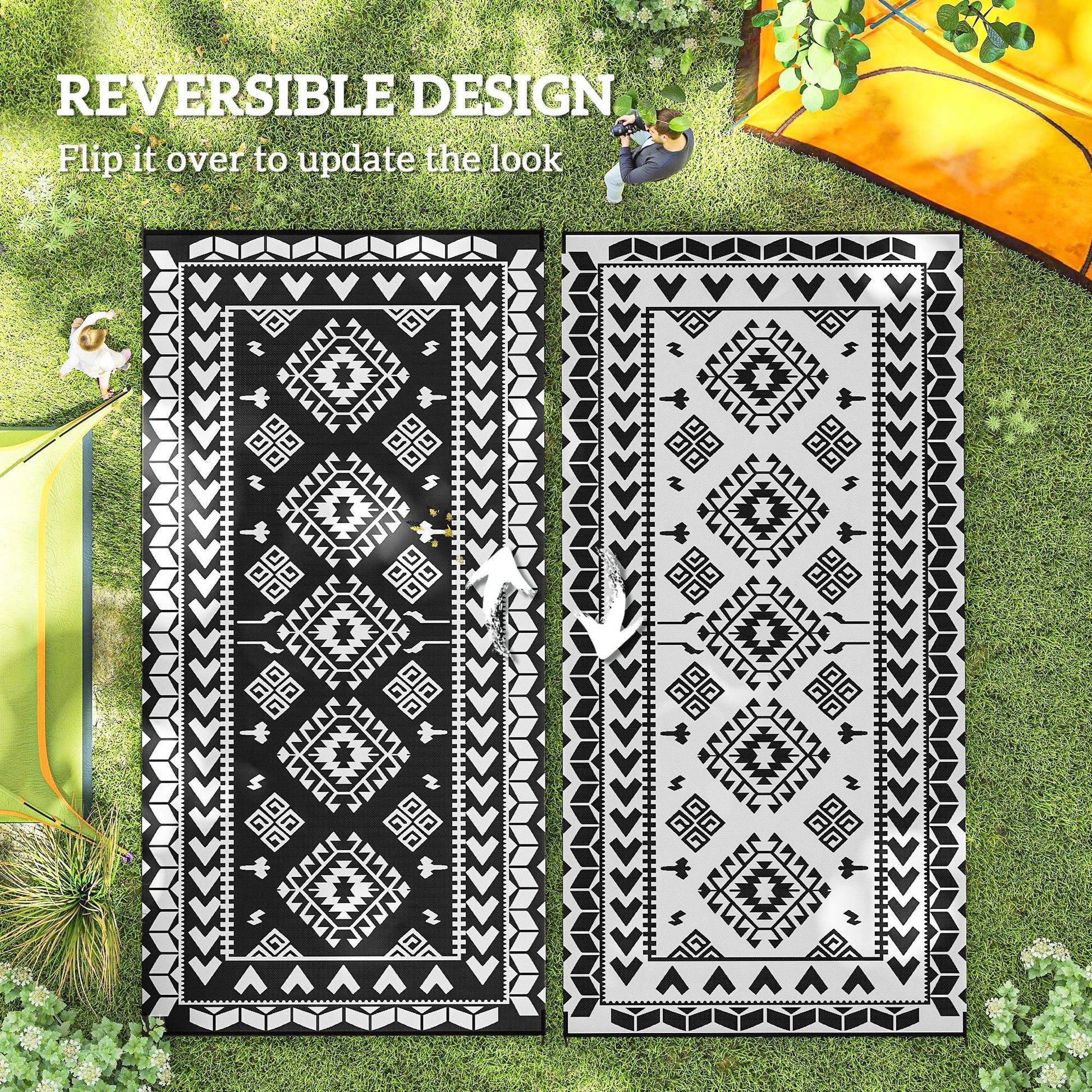 Outsunny Reversible Rhombus Outdoor Patio Rug