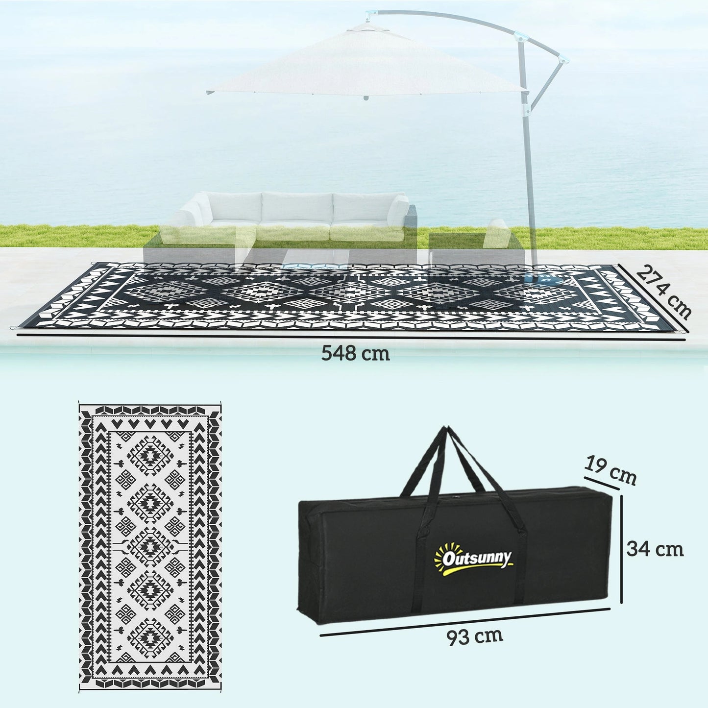 Outsunny Reversible Rhombus Outdoor Patio Rug