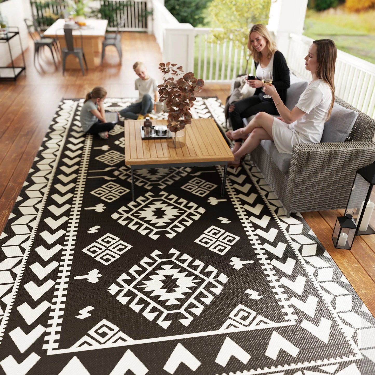 Outsunny Reversible Rhombus Outdoor Patio Rug