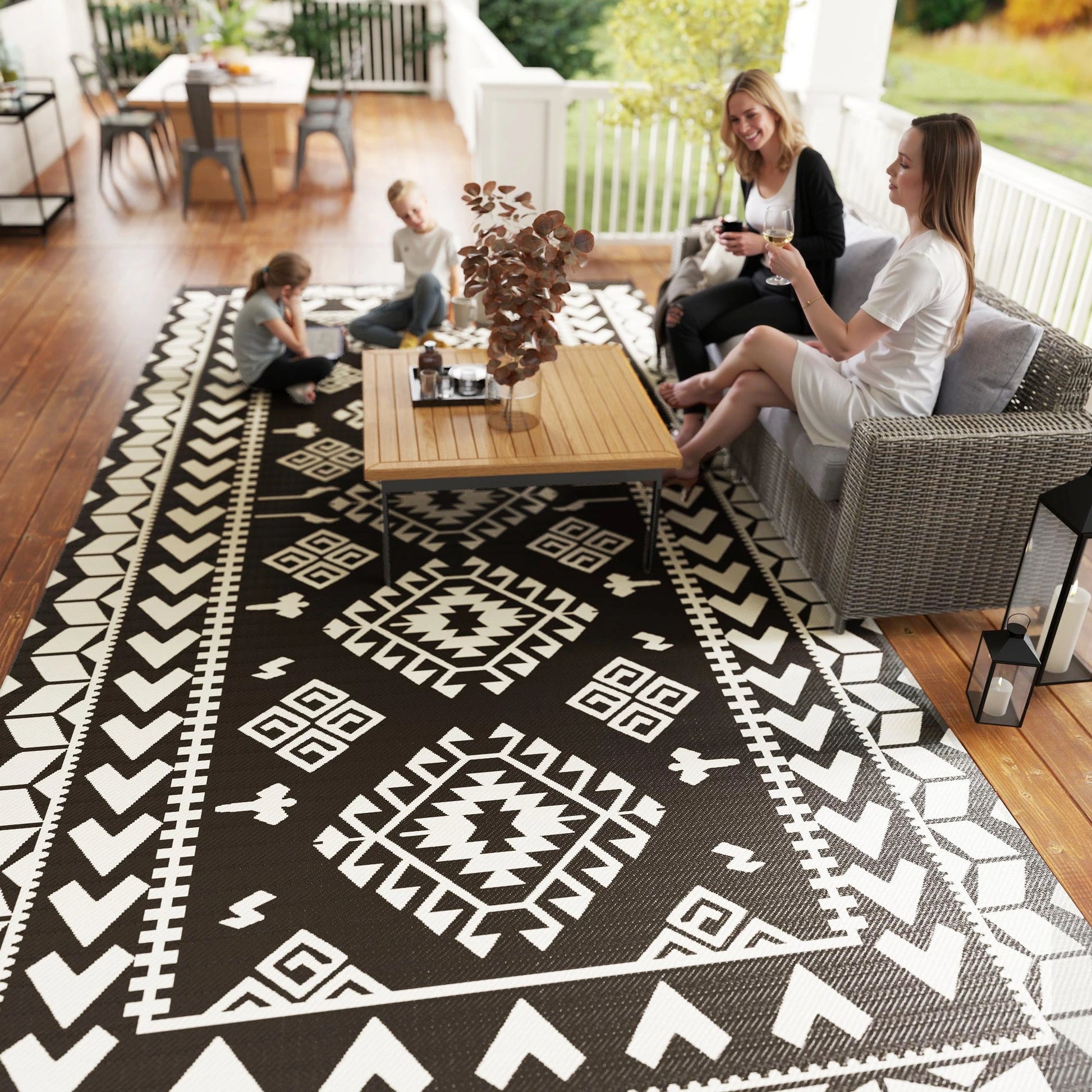 Outsunny Reversible Rhombus Outdoor Patio Rug