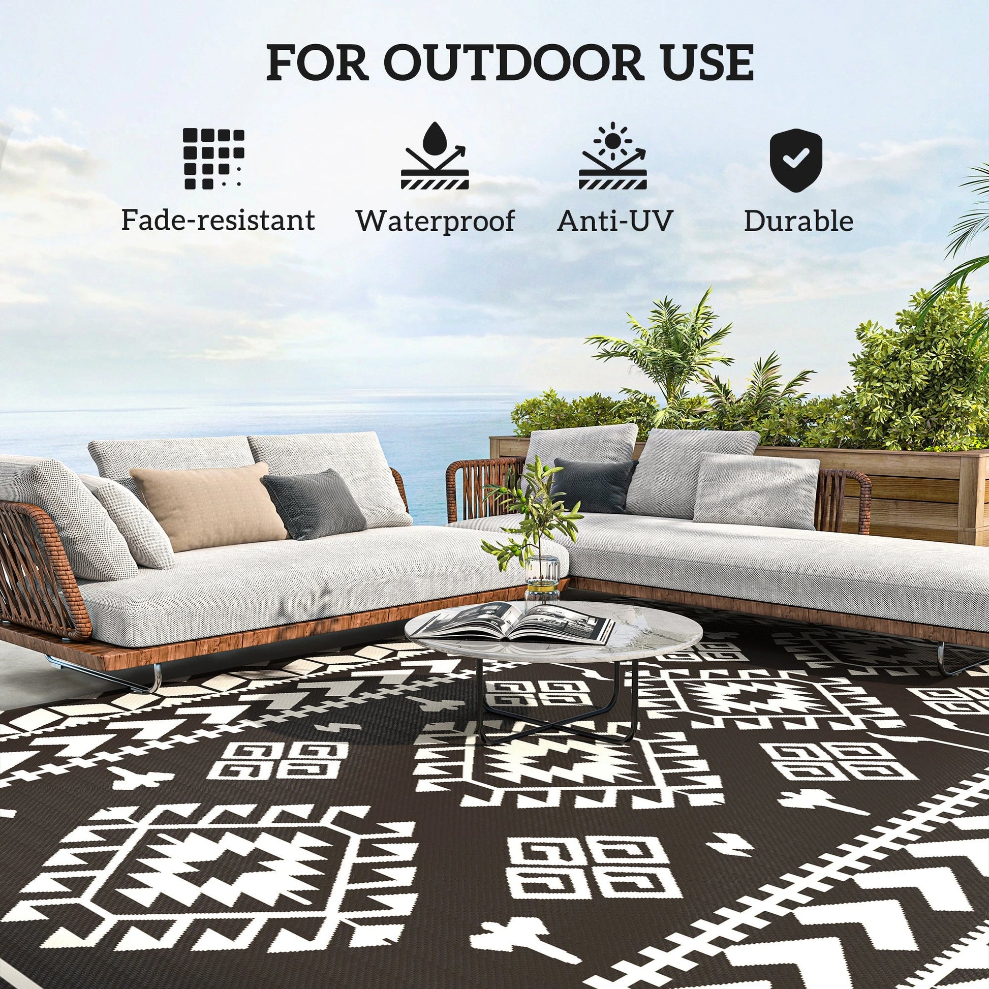 Outsunny Reversible Rhombus Outdoor Patio Rug