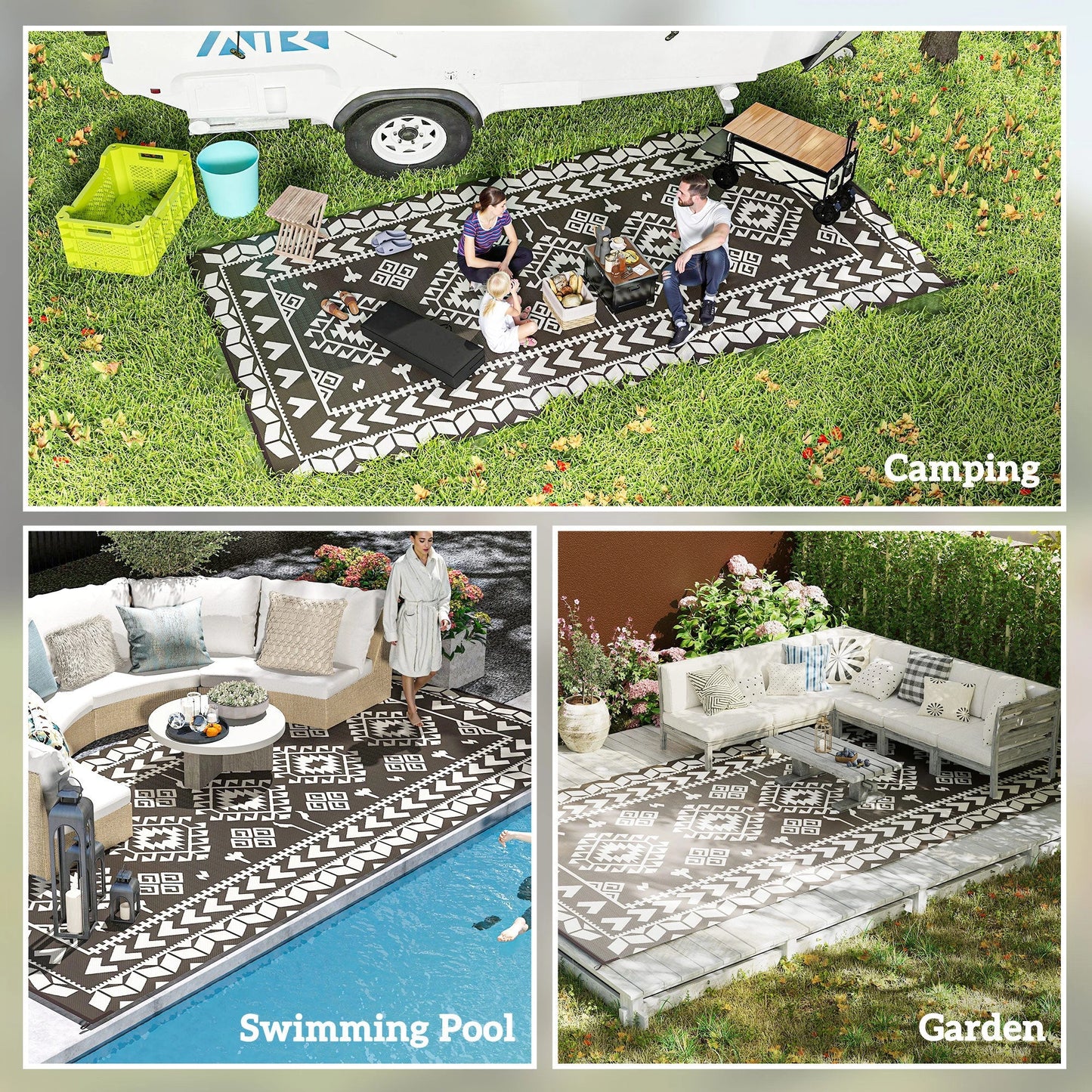 Outsunny Reversible Rhombus Outdoor Patio Rug