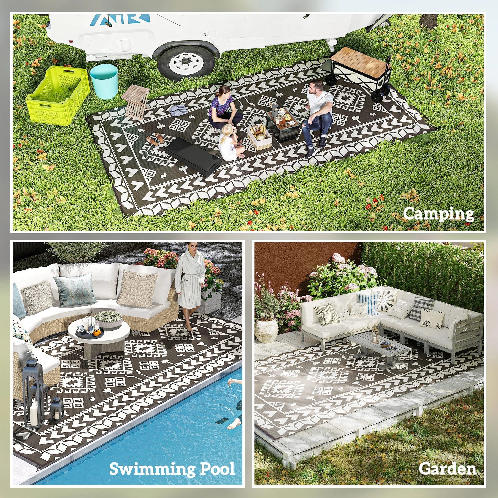 Outsunny Reversible Rhombus Outdoor Patio Rug