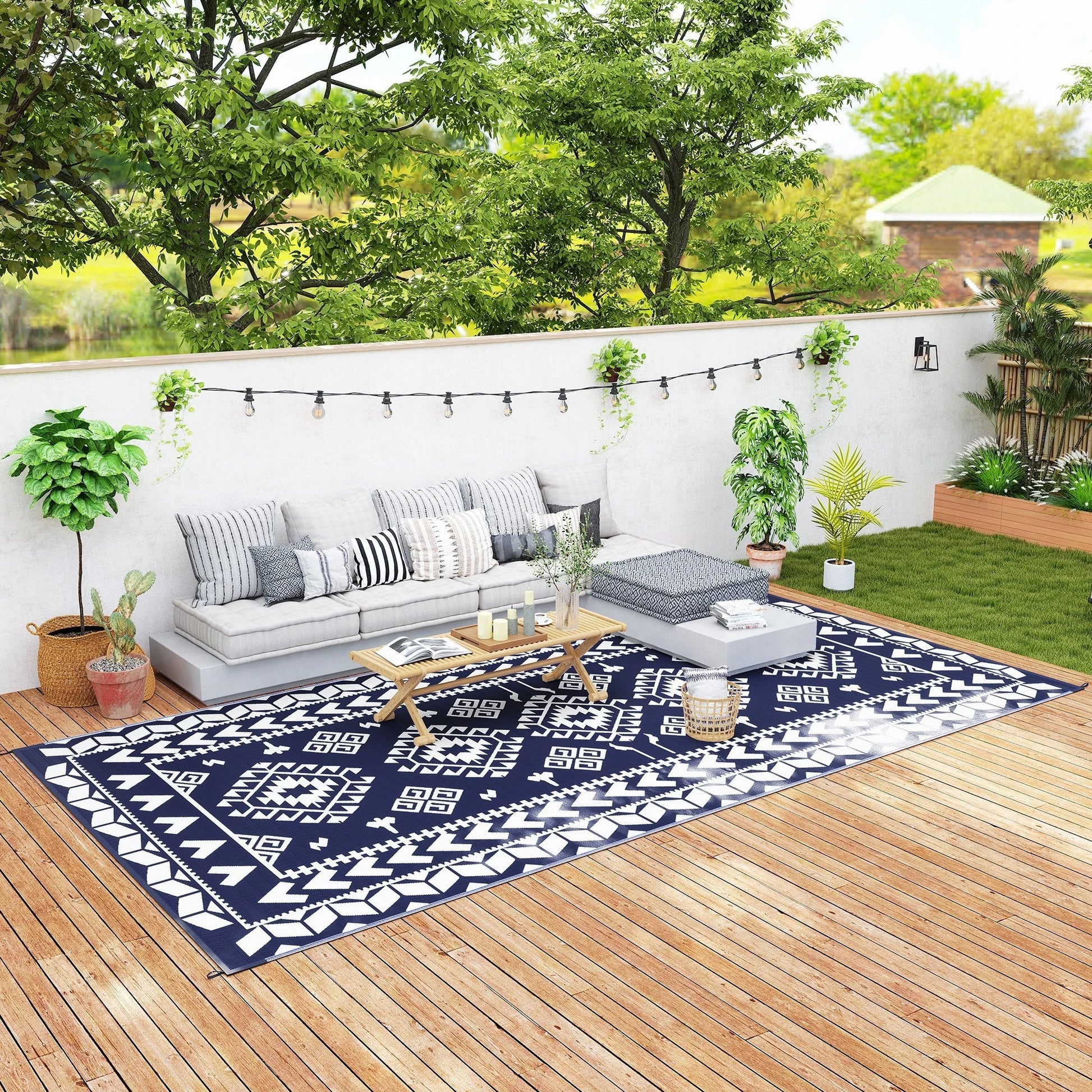 Outsunny Reversible Rhombus Outdoor Patio Rug