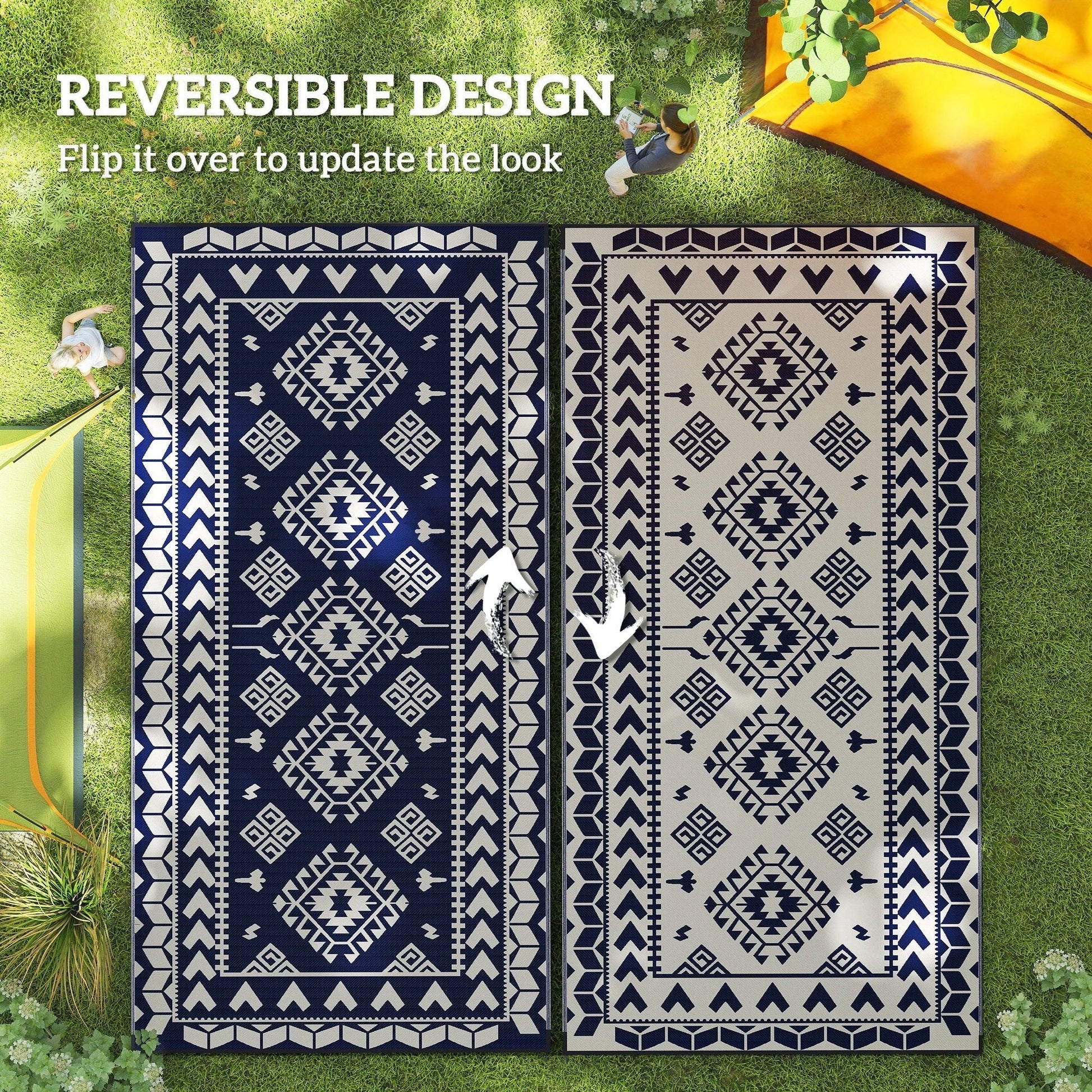 Outsunny Reversible Rhombus Outdoor Patio Rug