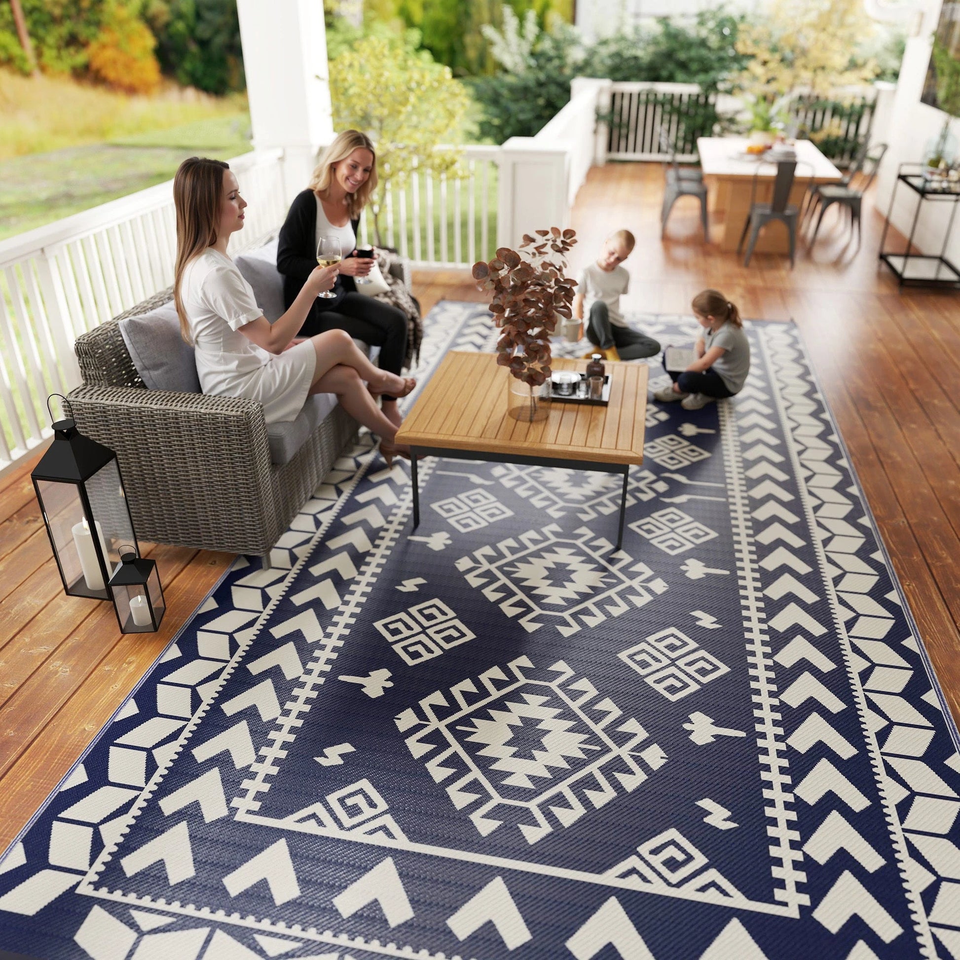 Outsunny Reversible Rhombus Outdoor Patio Rug