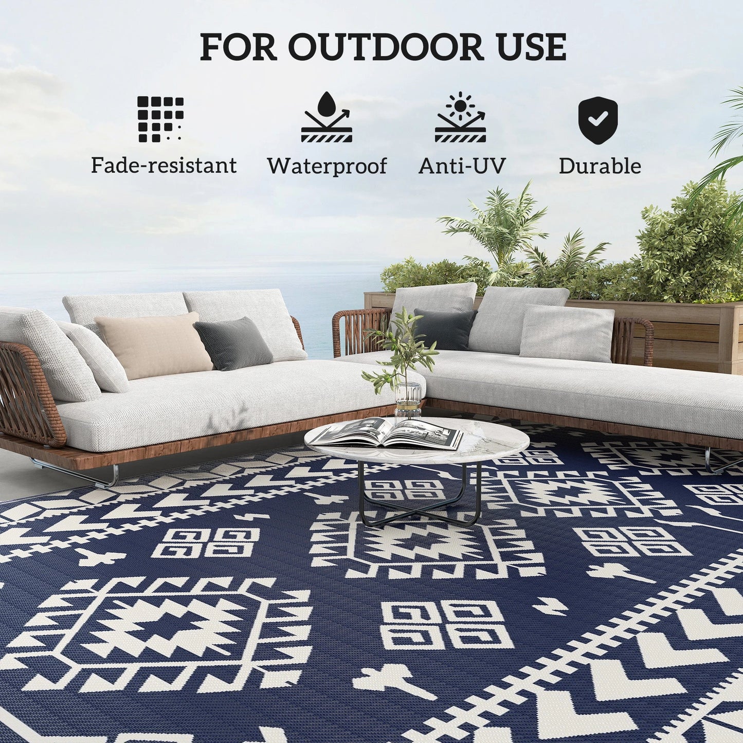 Outsunny Reversible Rhombus Outdoor Patio Rug
