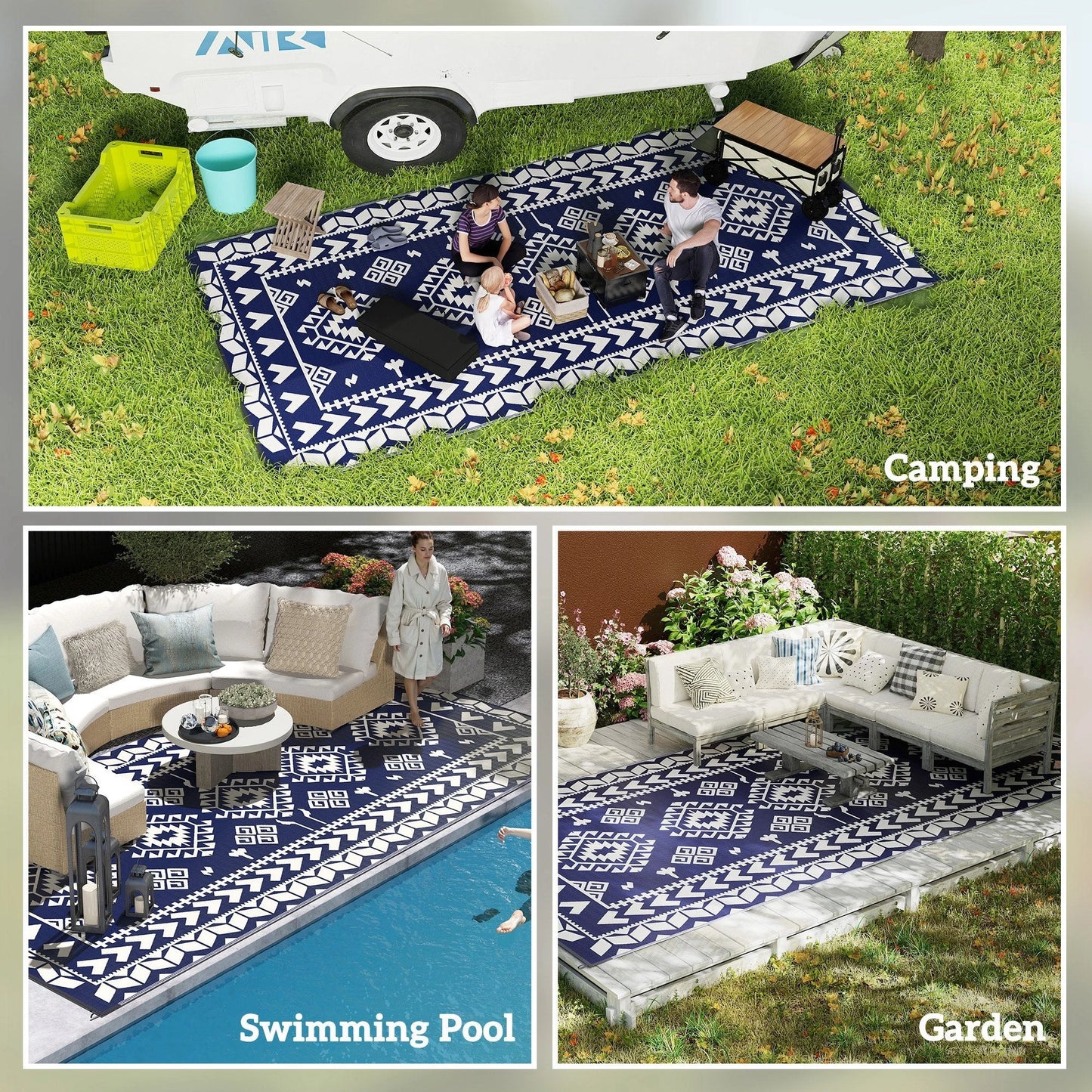 Outsunny Reversible Rhombus Outdoor Patio Rug